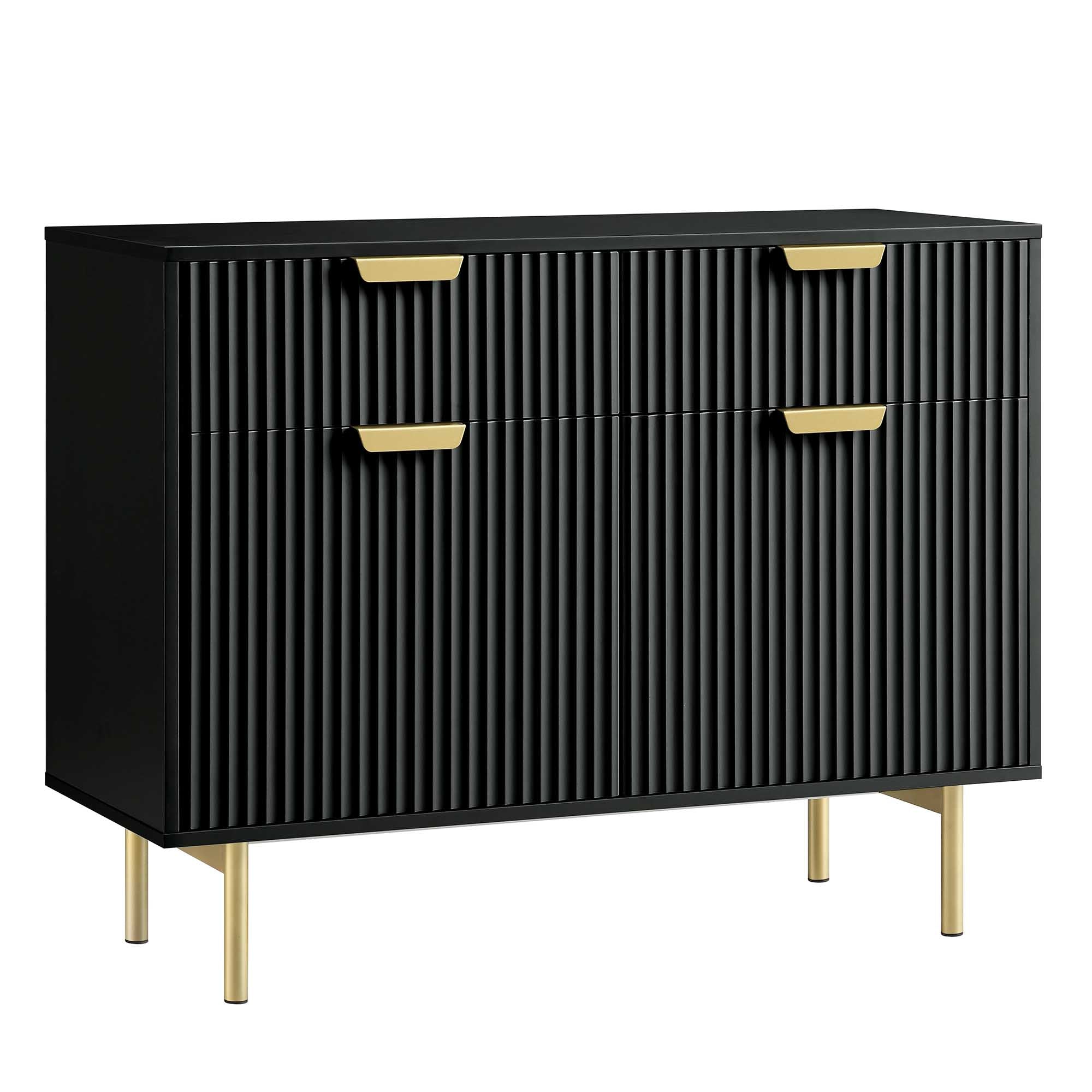 Richmond Ridged 2-Door Cabinet with Drawers, Matte Black