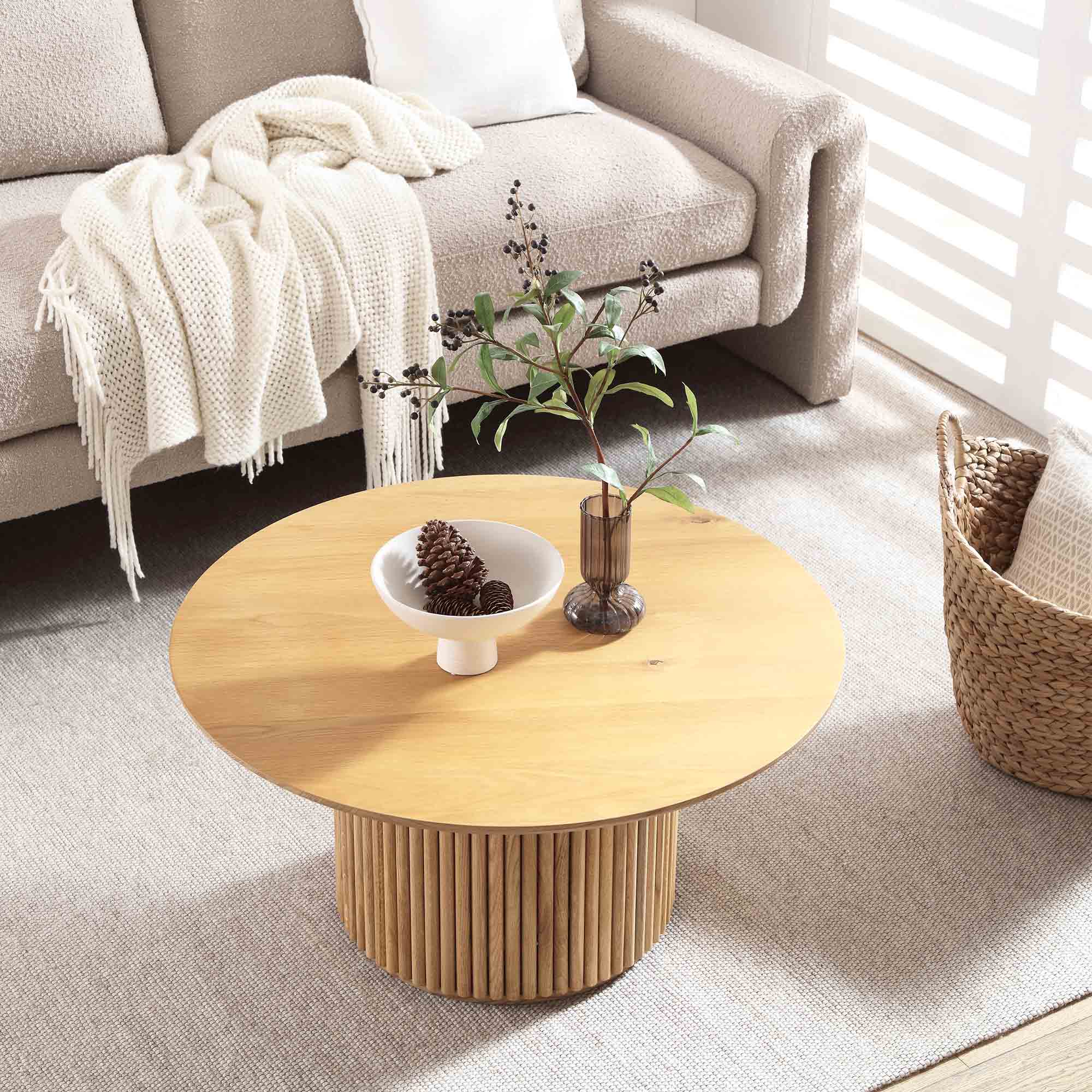 Maru Round Oak Pedestal Coffee Table, Oak