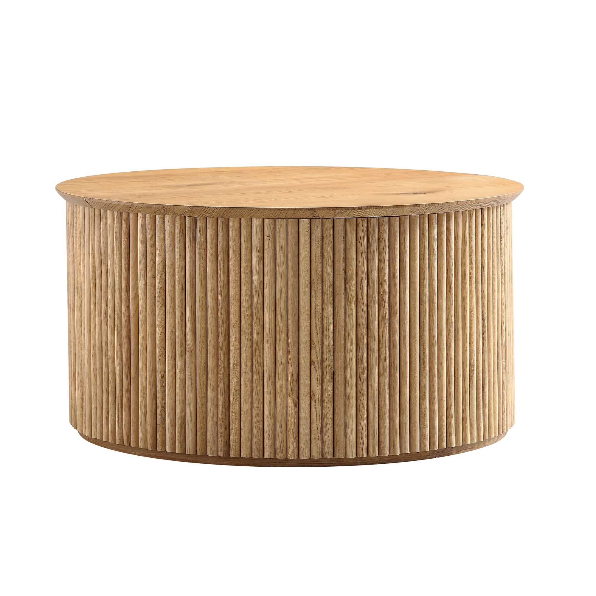 Maru Oak Round Coffee Table with Storage, Oak