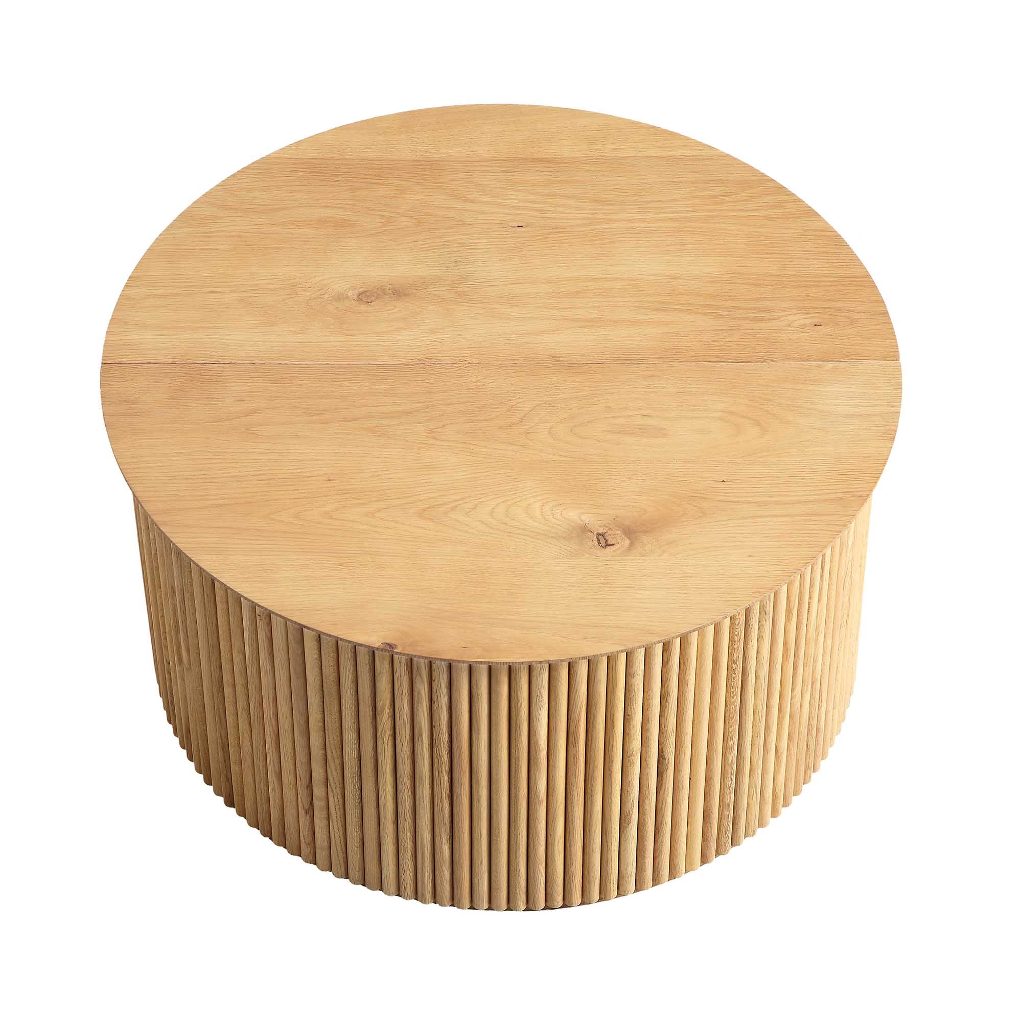 Maru Oak Round Coffee Table with Storage, Oak