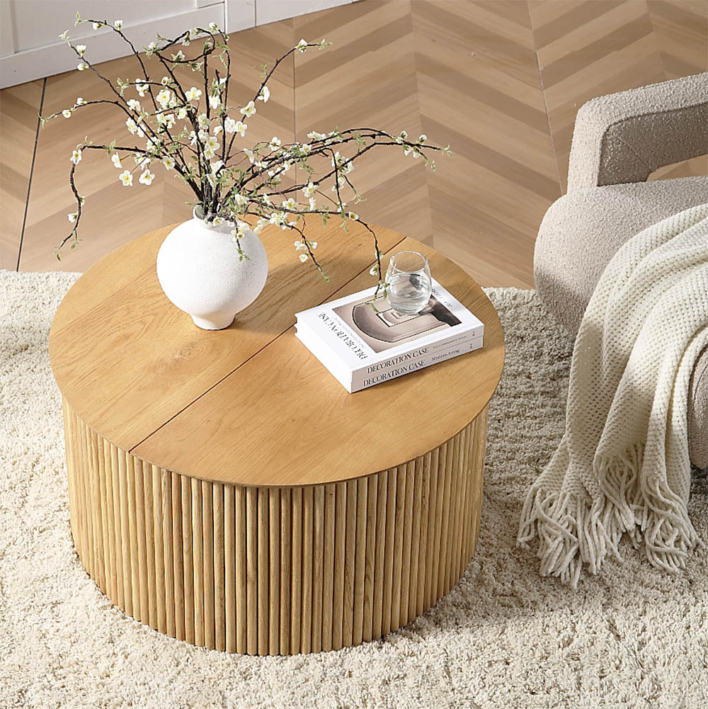 Maru Oak Round Coffee Table with Storage, Oak