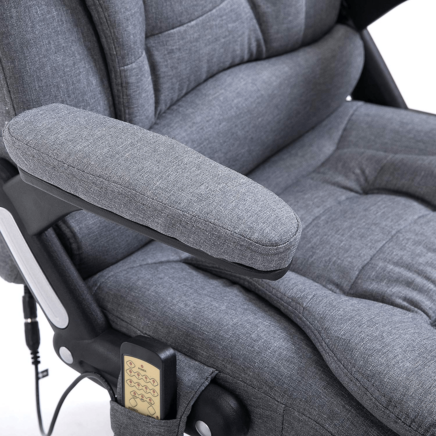 Executive Recline Padded Swivel Office Chair with Vibrating Massage Function, MM17 Grey Fabric