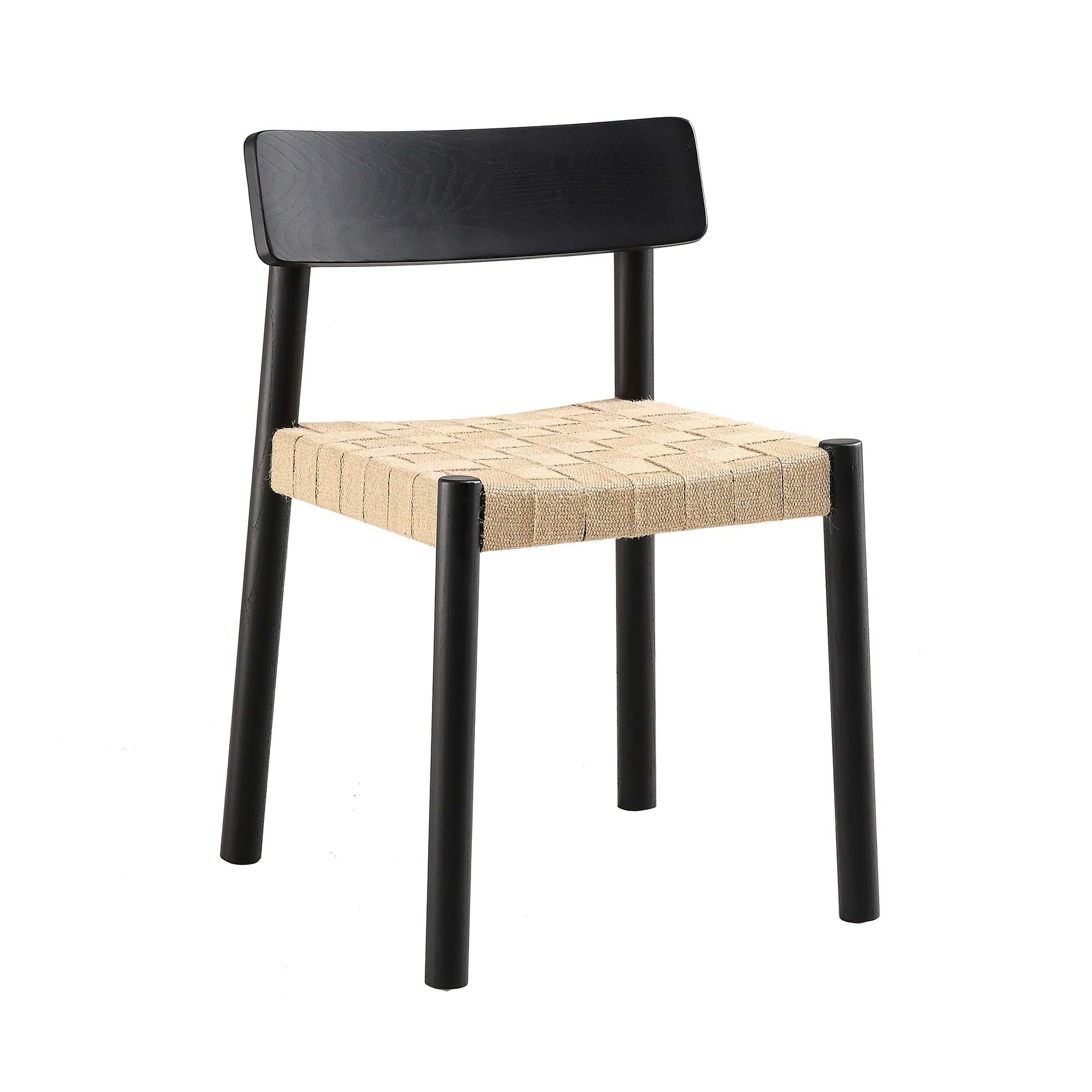 Ditton Set of 2 Elm Wood and Jute Dining Chairs, Black