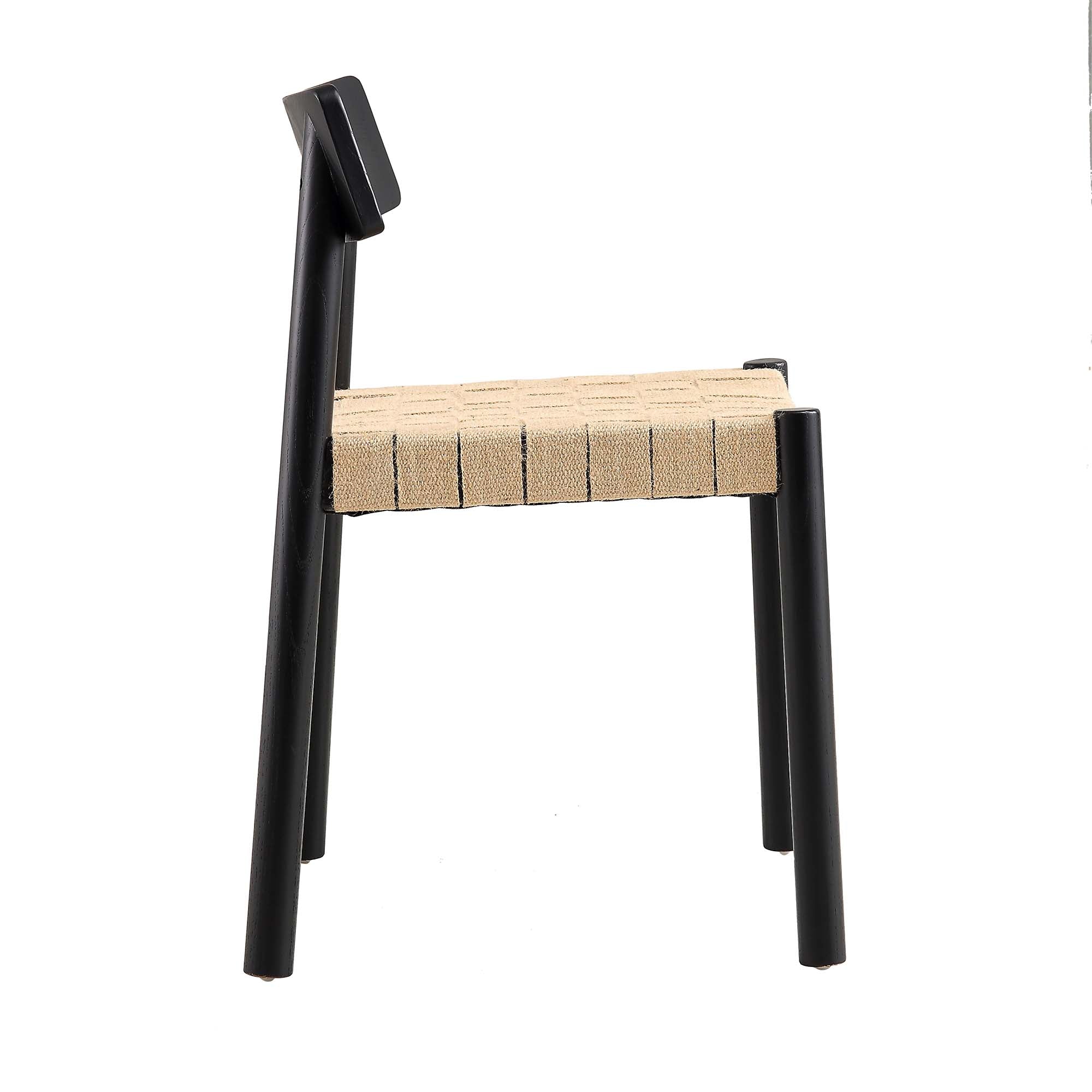 Ditton Set of 2 Elm Wood and Jute Dining Chairs, Black