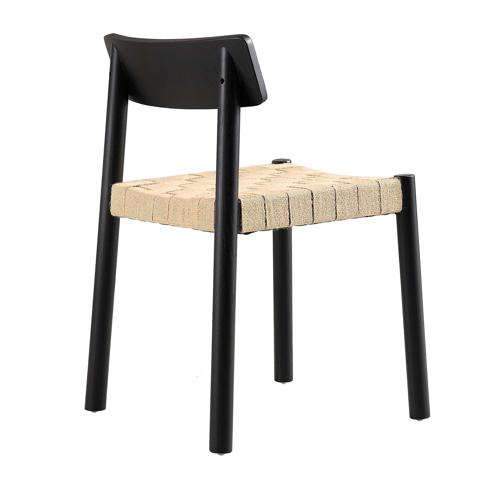 Ditton Set of 2 Elm Wood and Jute Dining Chairs, Black