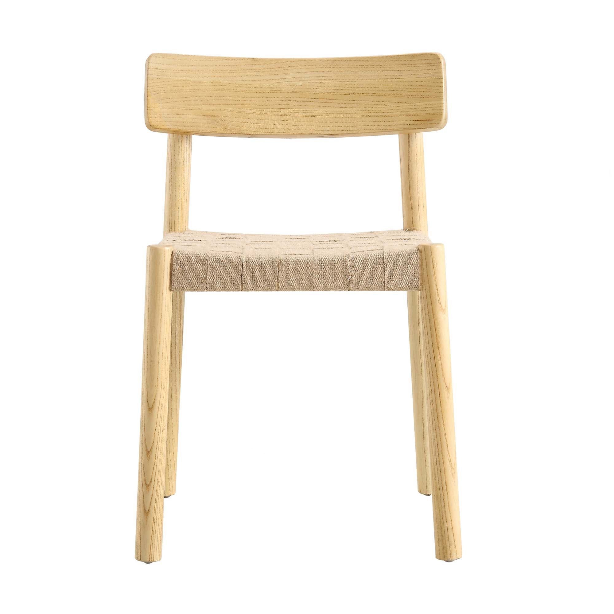 Ditton Set of 2 Elm Wood and Jute Dining Chairs, Natural