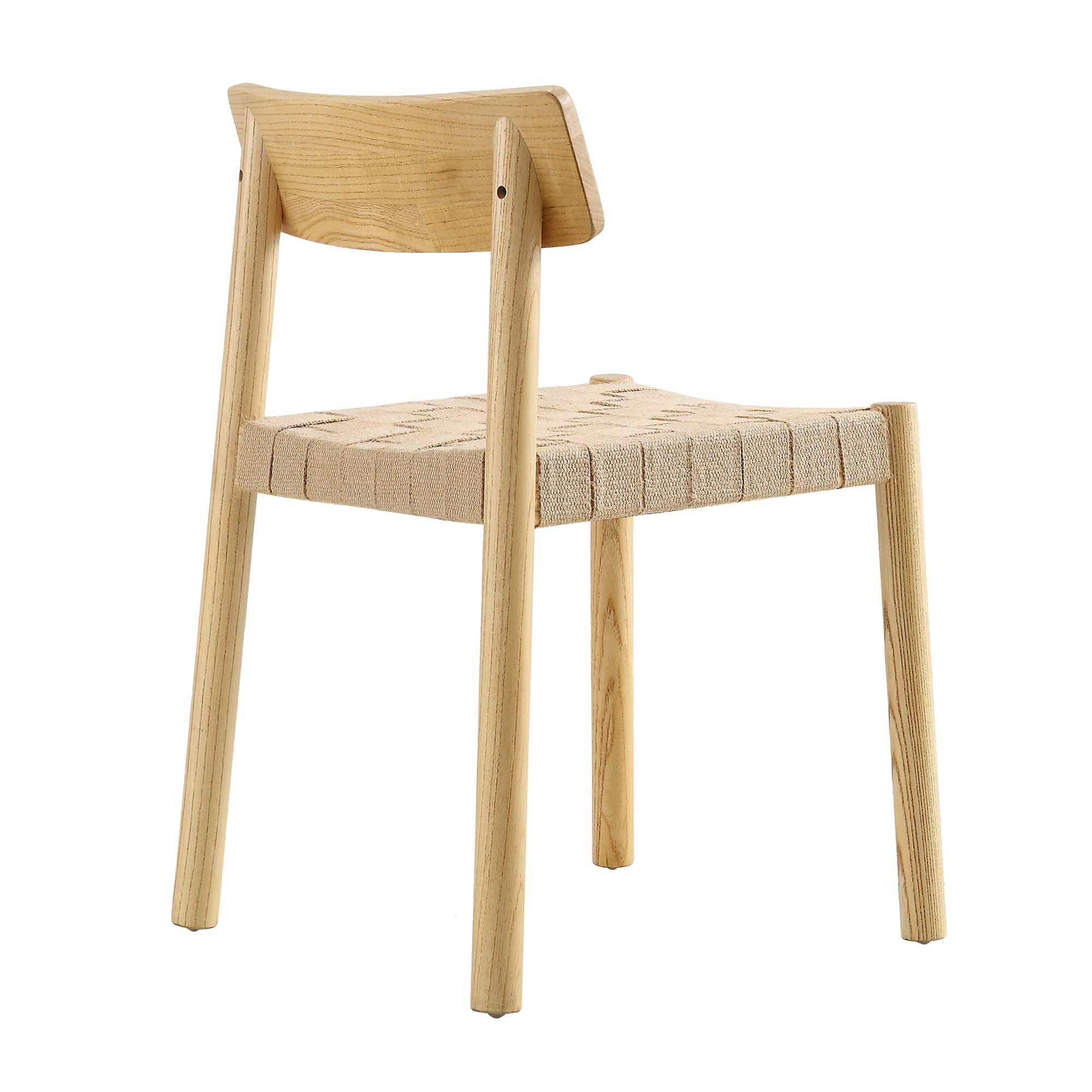 Ditton Set of 2 Elm Wood and Jute Dining Chairs, Natural