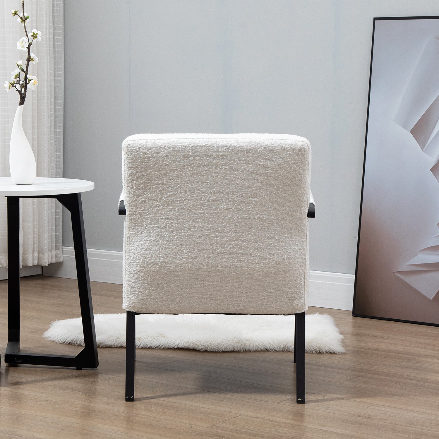 Hatton Steel Frame Boucle Accent Chair (White)