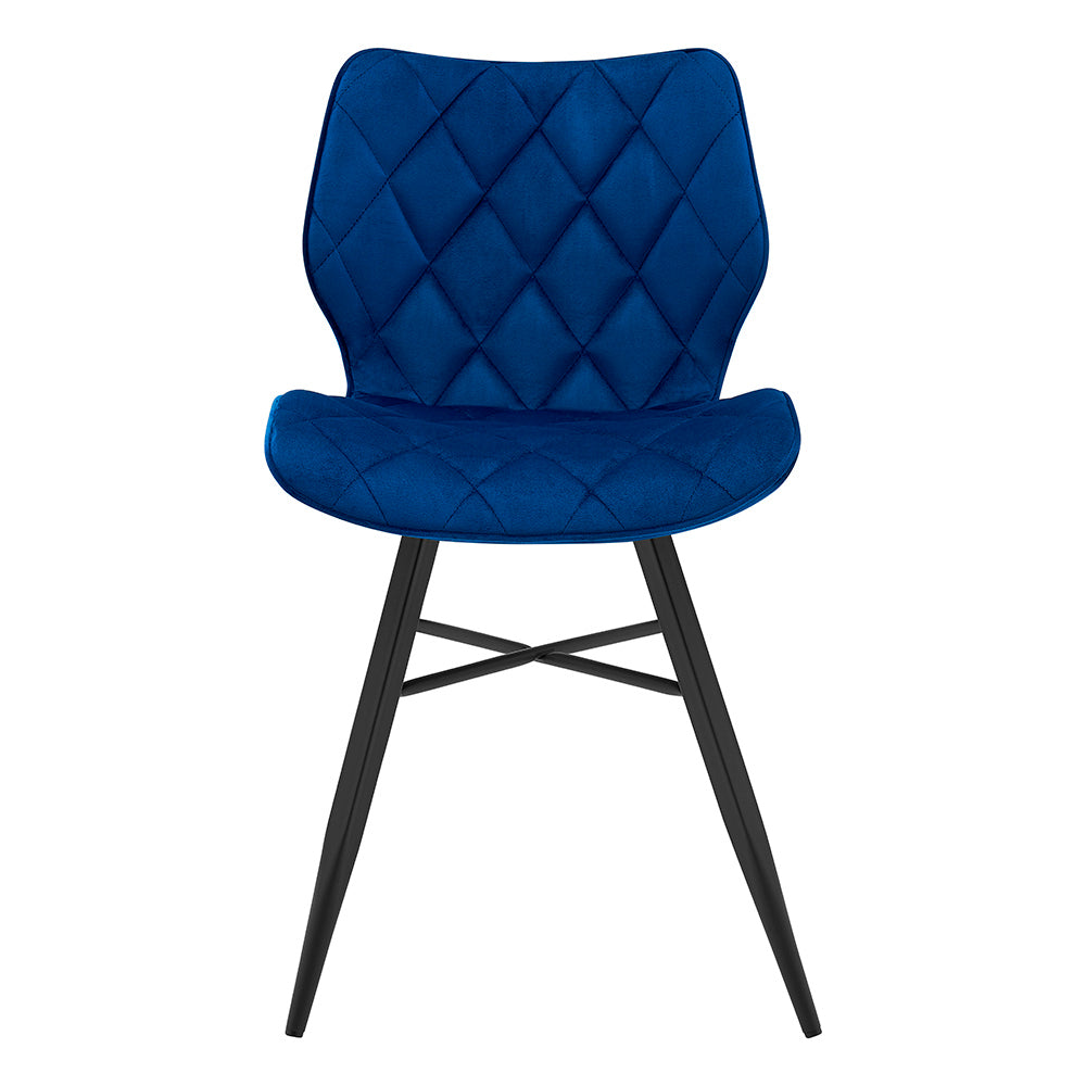 Ampney Velvet Diamond Stitch Set of 2 Dining Chairs with Metal Legs (Blue Velvet)