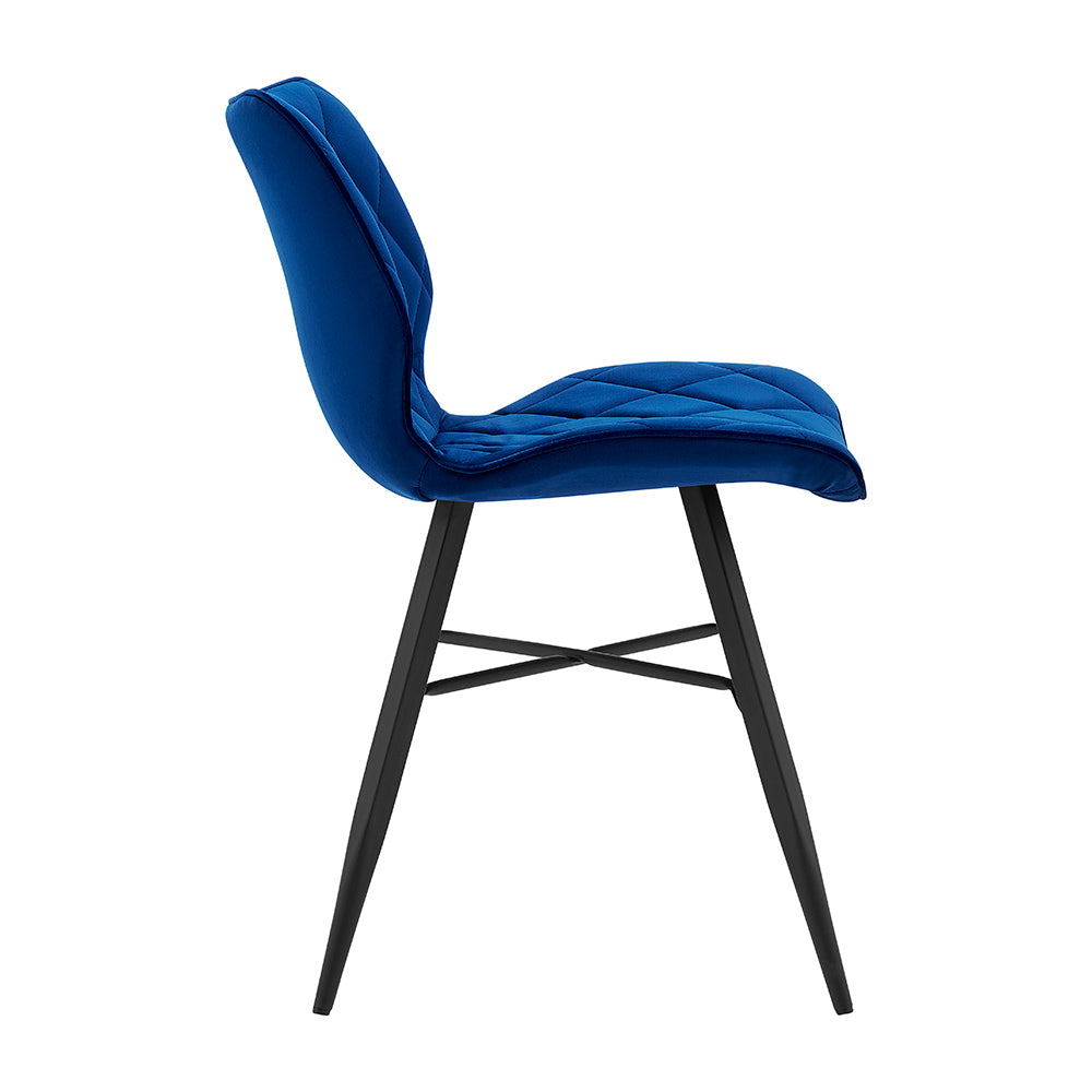 Ampney Velvet Diamond Stitch Set of 2 Dining Chairs with Metal Legs (Blue Velvet)