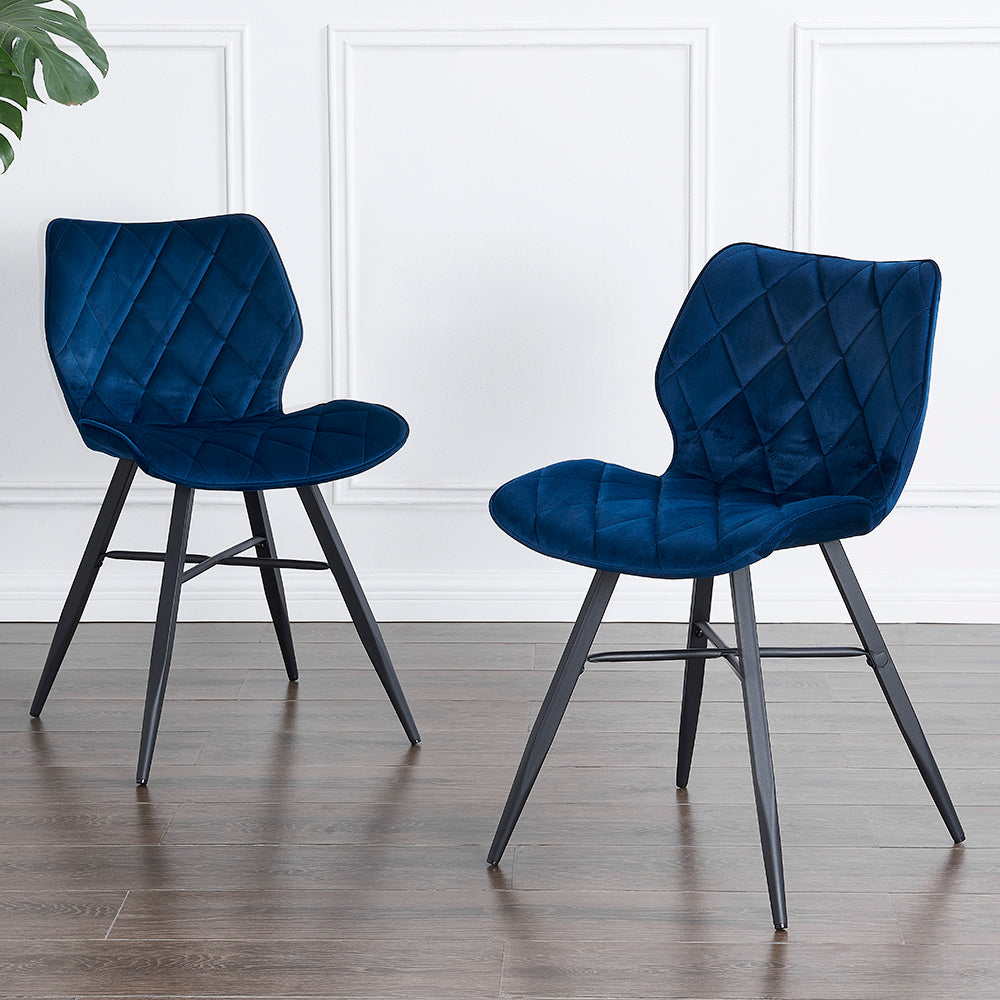 Ampney Velvet Diamond Stitch Set of 2 Dining Chairs with Metal Legs (Blue Velvet)