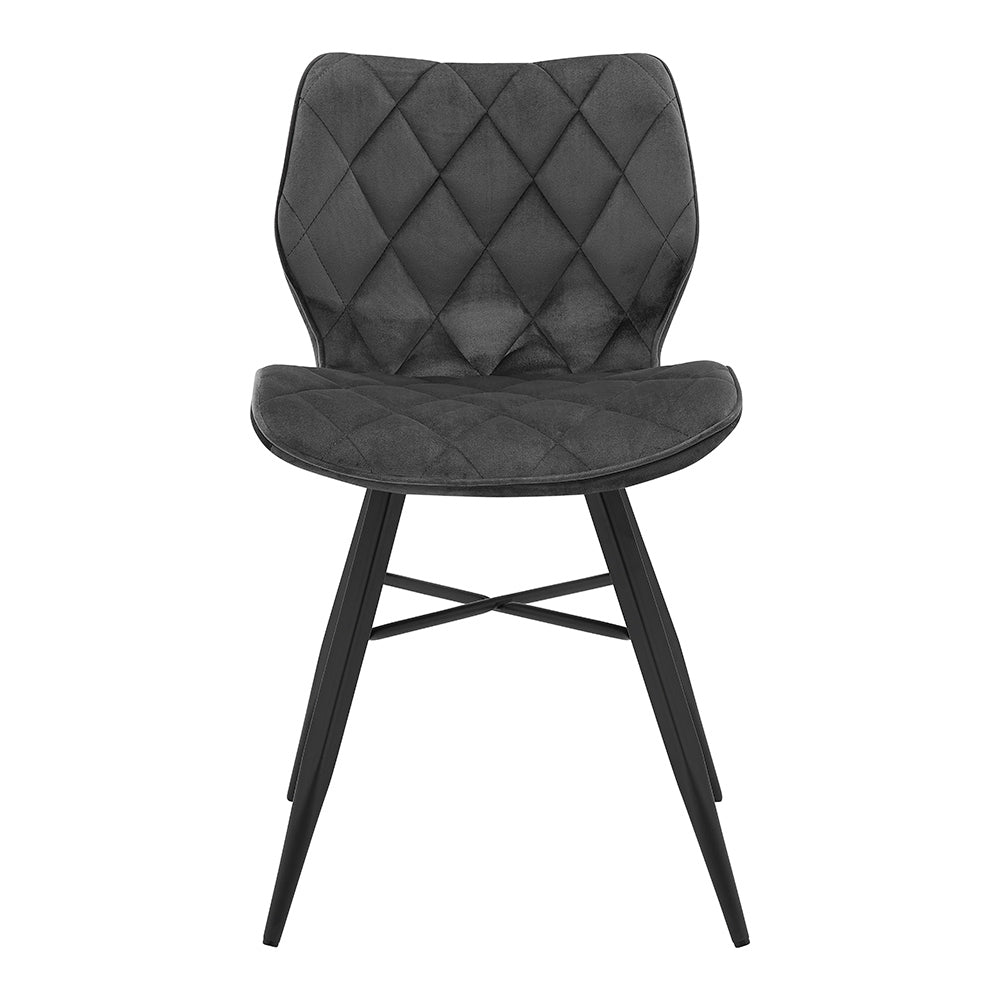 Ampney Velvet Diamond Stitch Set of 2 Dining Chairs with Metal Legs (Dark Grey Velvet)