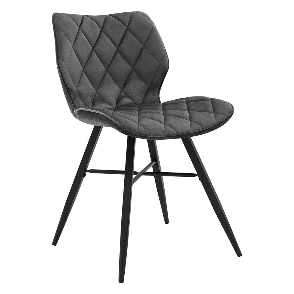 Ampney Velvet Diamond Stitch Set of 2 Dining Chairs with Metal Legs (Dark Grey Velvet)