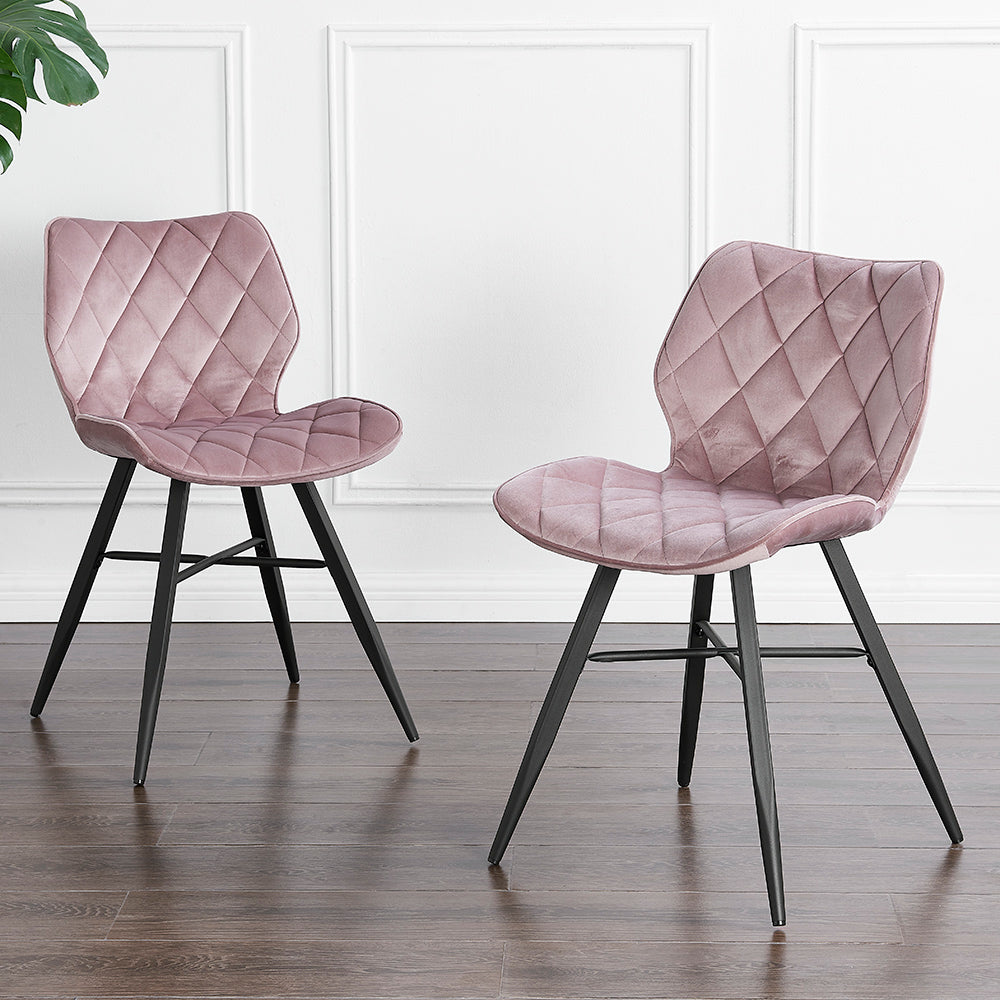 Ampney Velvet Diamond Stitch Set of 2 Dining Chairs with Metal Legs (Dusty Pink Velvet)