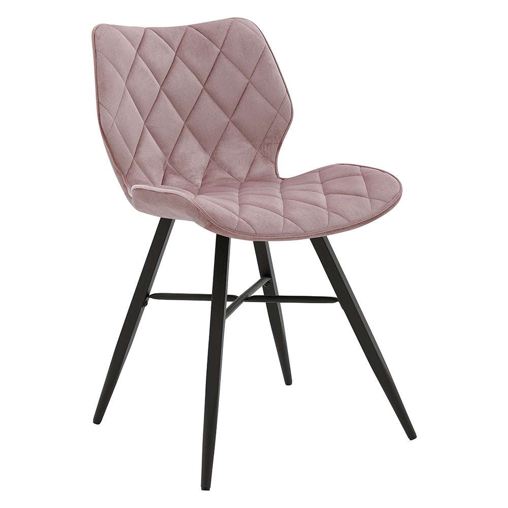 Ampney Velvet Diamond Stitch Set of 2 Dining Chairs with Metal Legs (Dusty Pink Velvet)