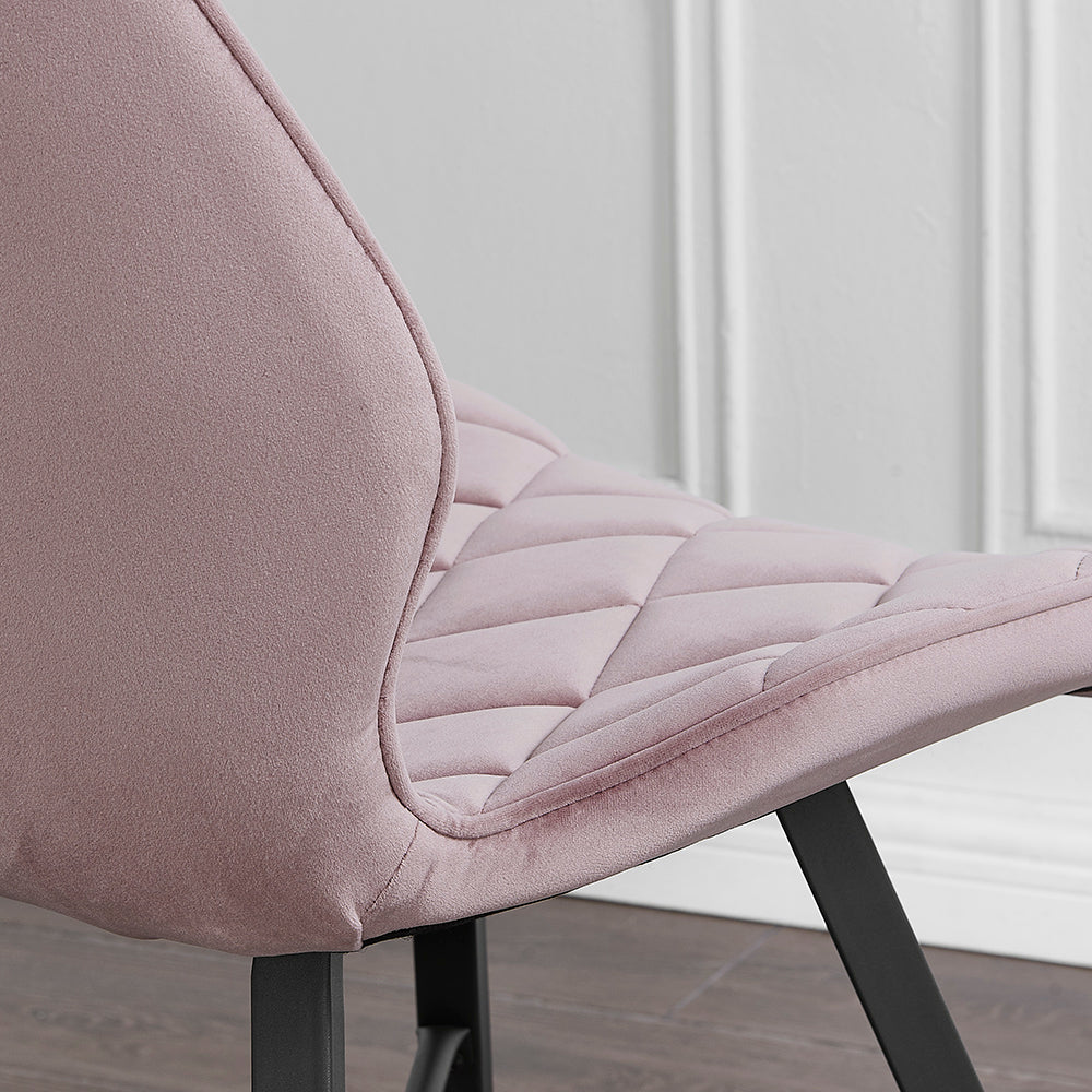 Ampney Velvet Diamond Stitch Set of 2 Dining Chairs with Metal Legs (Dusty Pink Velvet)