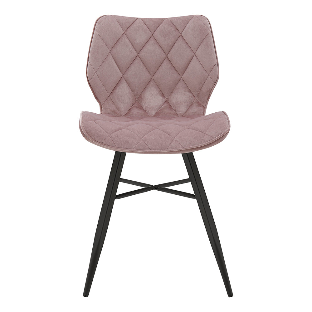 Ampney Velvet Diamond Stitch Set of 2 Dining Chairs with Metal Legs (Dusty Pink Velvet)