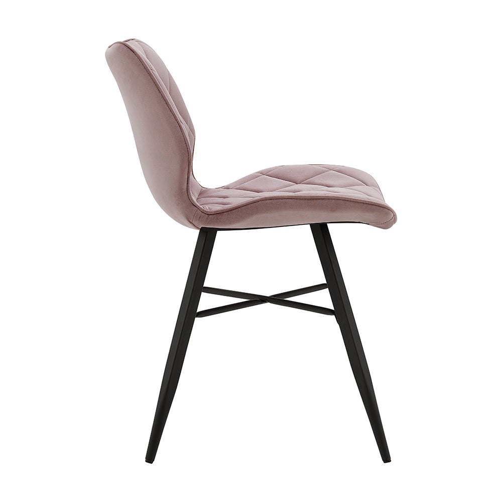 Ampney Velvet Diamond Stitch Set of 2 Dining Chairs with Metal Legs (Dusty Pink Velvet)