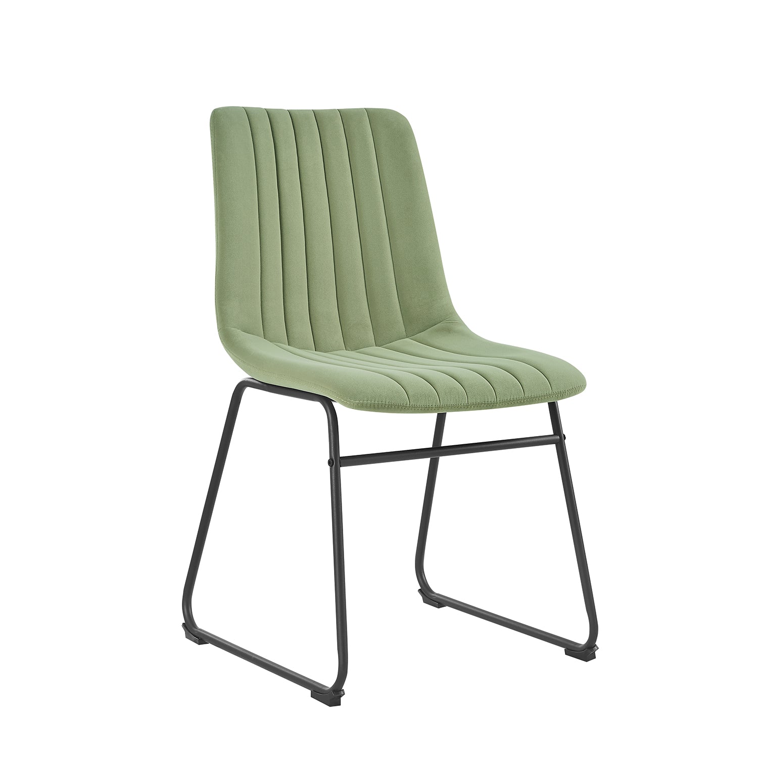 Sutton Set of 2 Sage Green Velvet Fabric Fluted Dining Chairs with Metal Frame