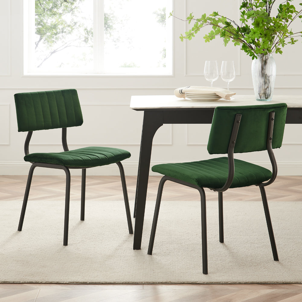 Charlecote Set of 2 Fluted Dining Chairs (Dark Green Velvet)