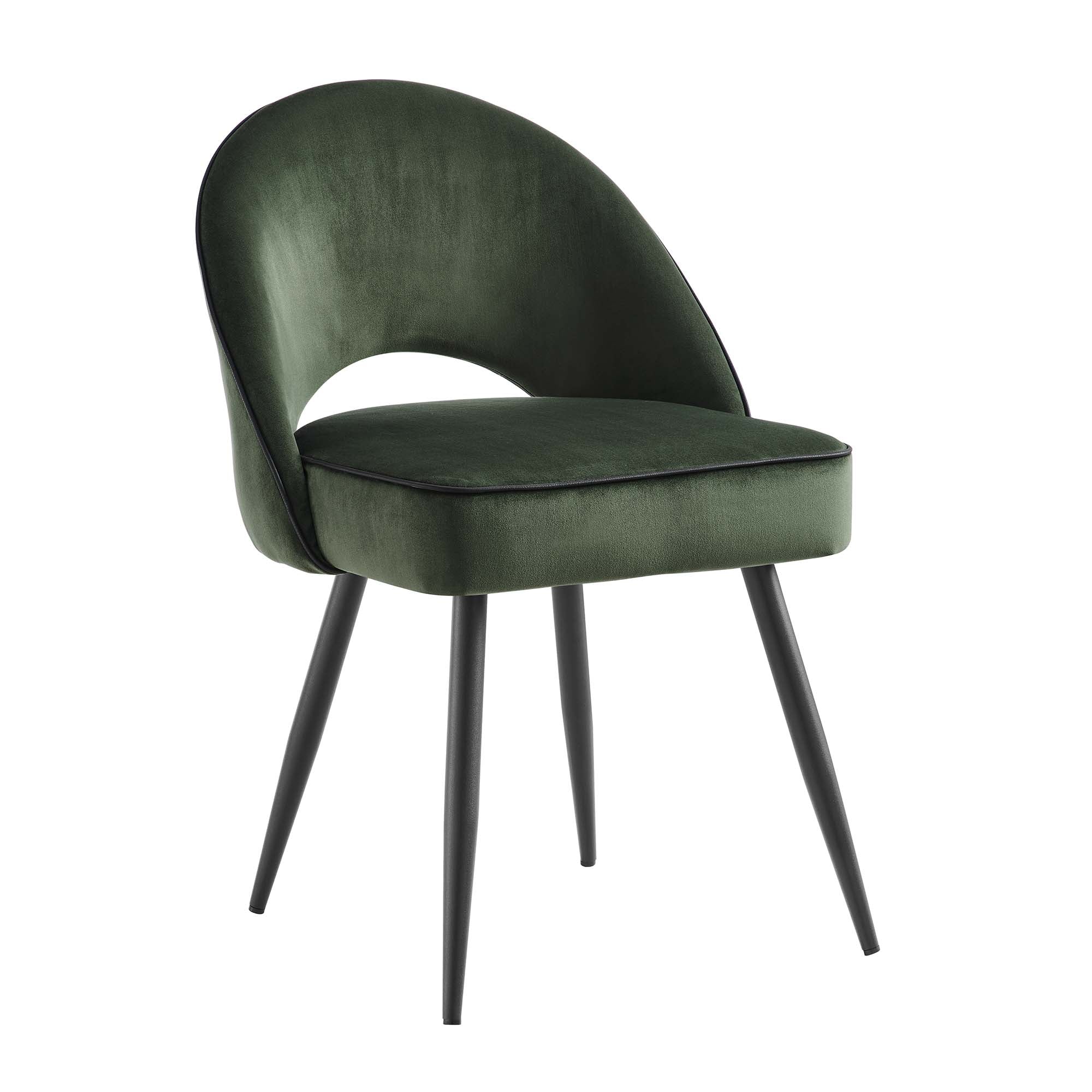 Oakley Set of 2 Dark Green Velvet Upholstered Dining Chairs with Contrast Piping