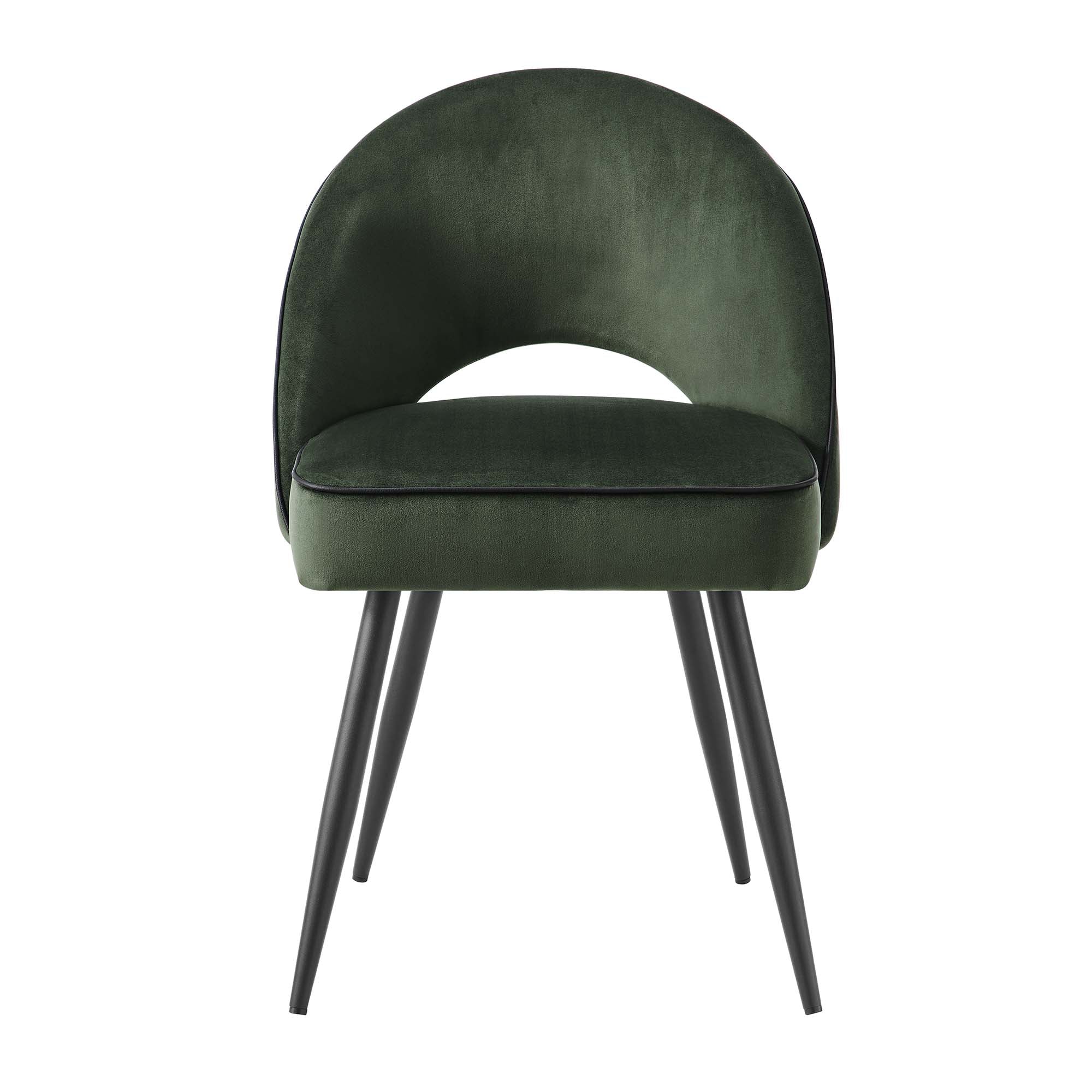 Oakley Set of 2 Dark Green Velvet Upholstered Dining Chairs with Contrast Piping