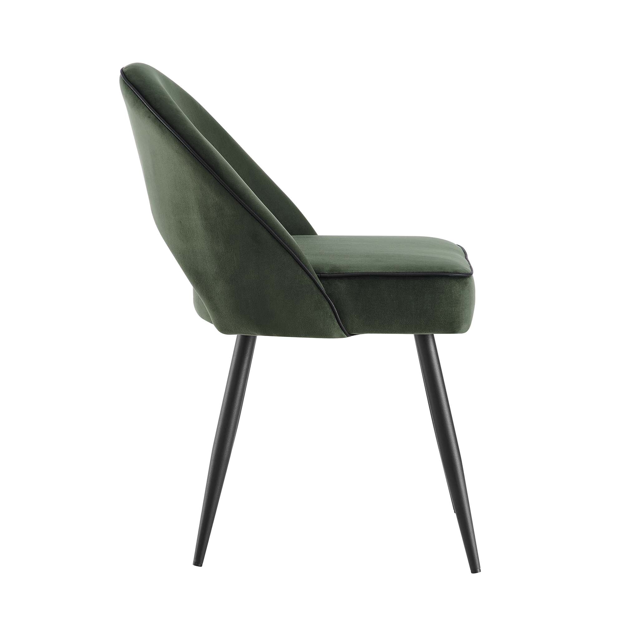 Oakley Set of 2 Dark Green Velvet Upholstered Dining Chairs with Contrast Piping