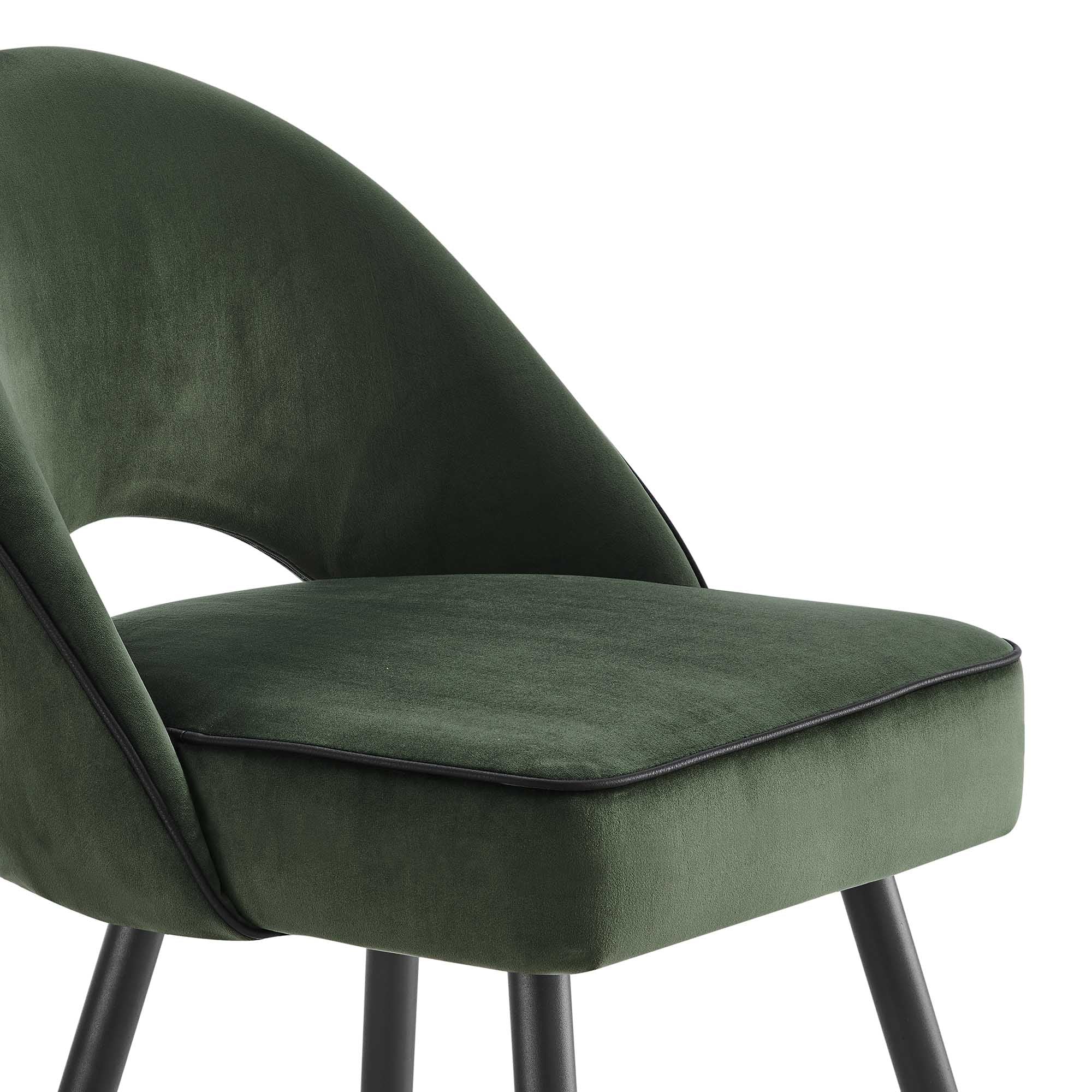 Oakley Set of 2 Dark Green Velvet Upholstered Dining Chairs with Contrast Piping