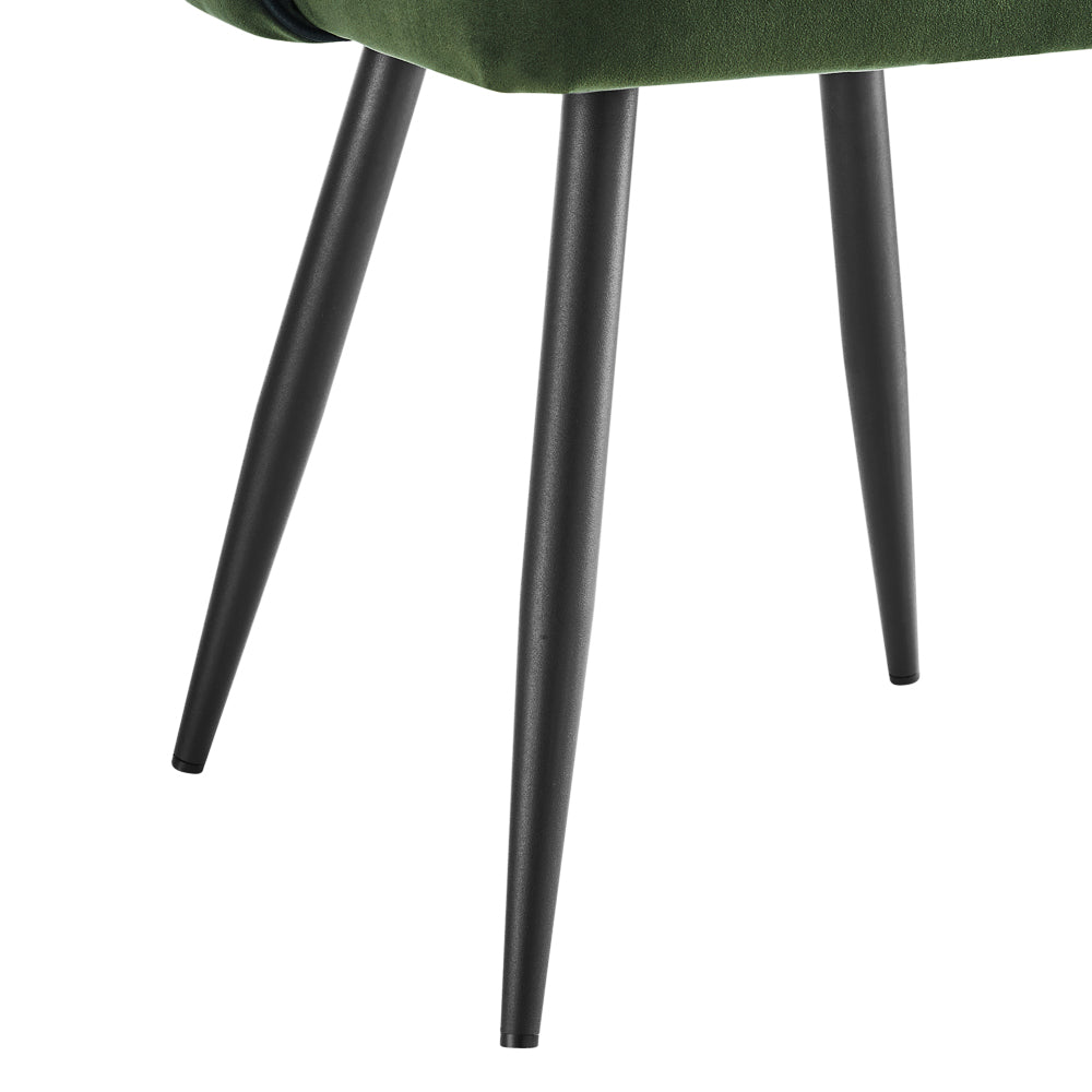 Oakley Set of 2 Dark Green Velvet Upholstered Dining Chairs with Contrast Piping