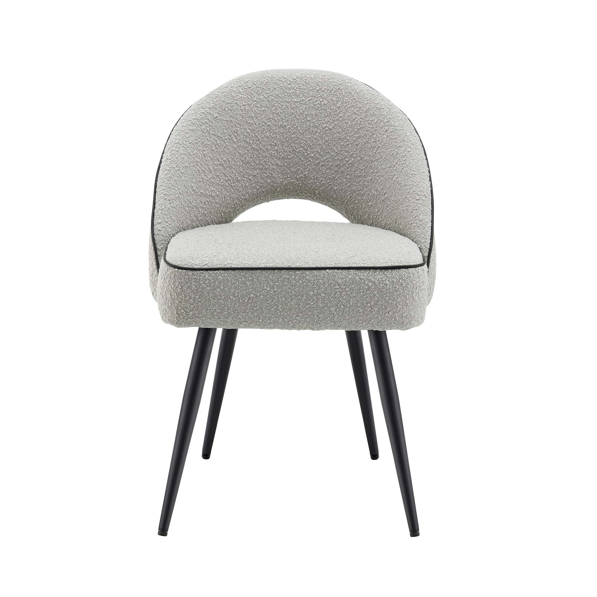 Oakley Set of 2 Gray Boucle Upholstered Dining Chairs with Piping