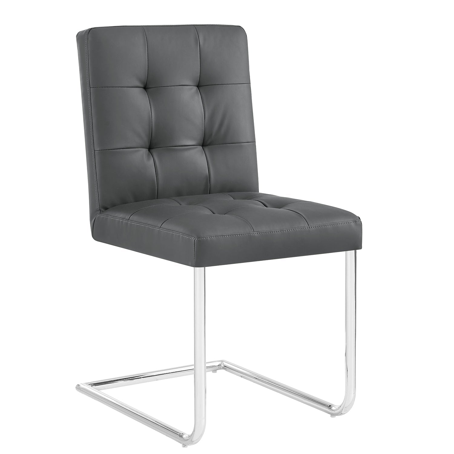 Keyston Set of 2 Dark Grey PU Leather Upholstered Dining Chairs with Chrome Legs