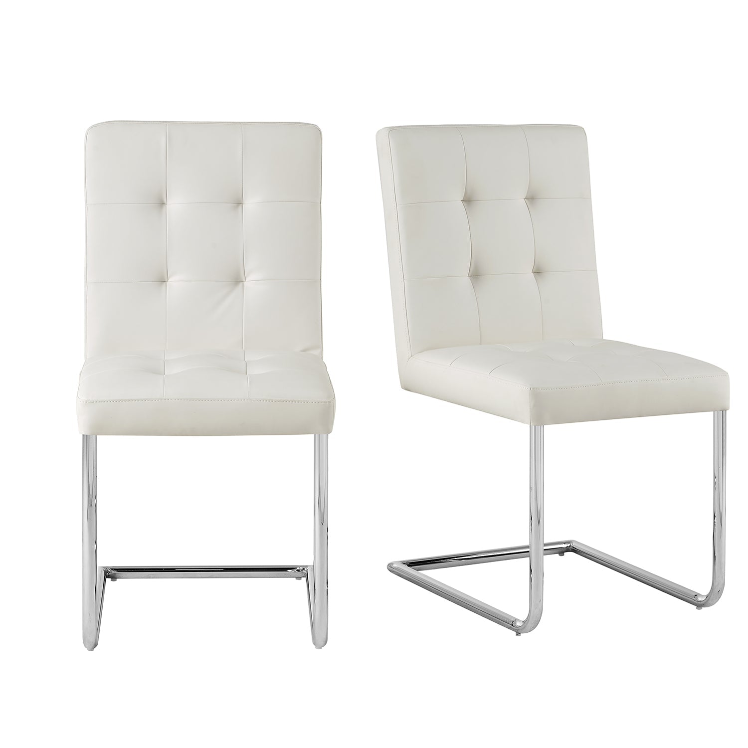 Keyston Set of 2 Cream White PU Leather Upholstered Dining Chairs with Chrome Legs