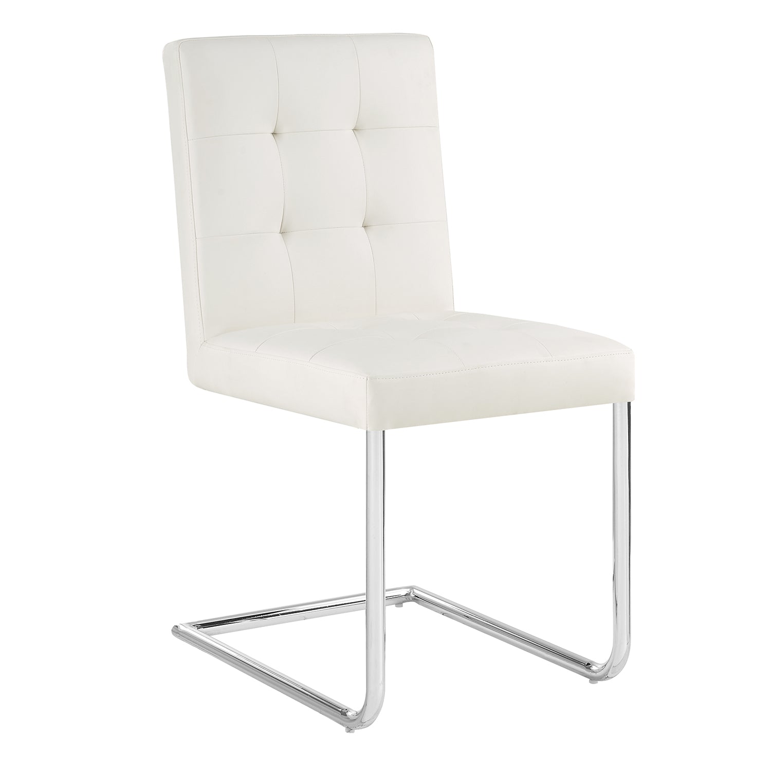 Keyston Set of 2 Cream White PU Leather Upholstered Dining Chairs with Chrome Legs