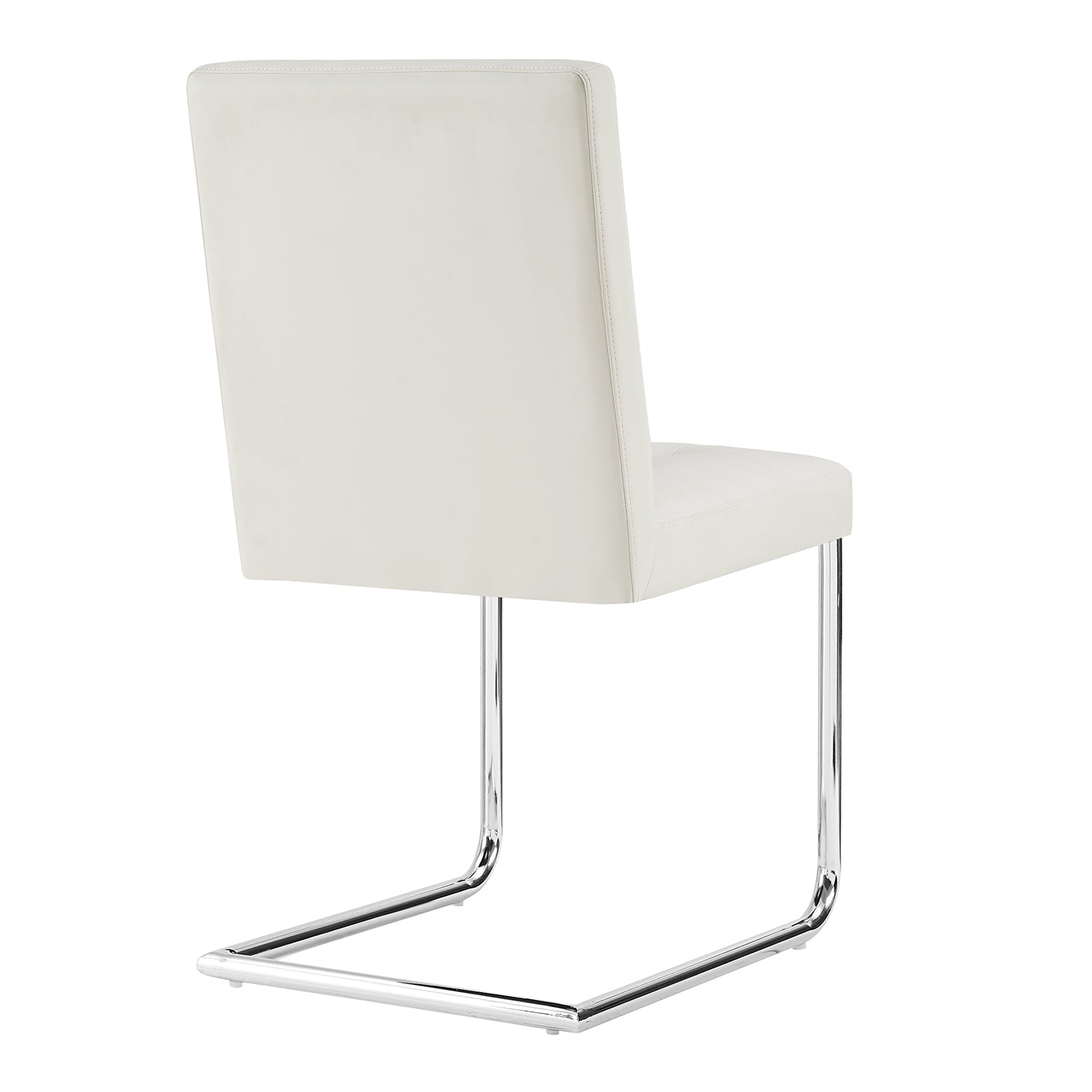 Keyston Set of 2 Cream White PU Leather Upholstered Dining Chairs with Chrome Legs