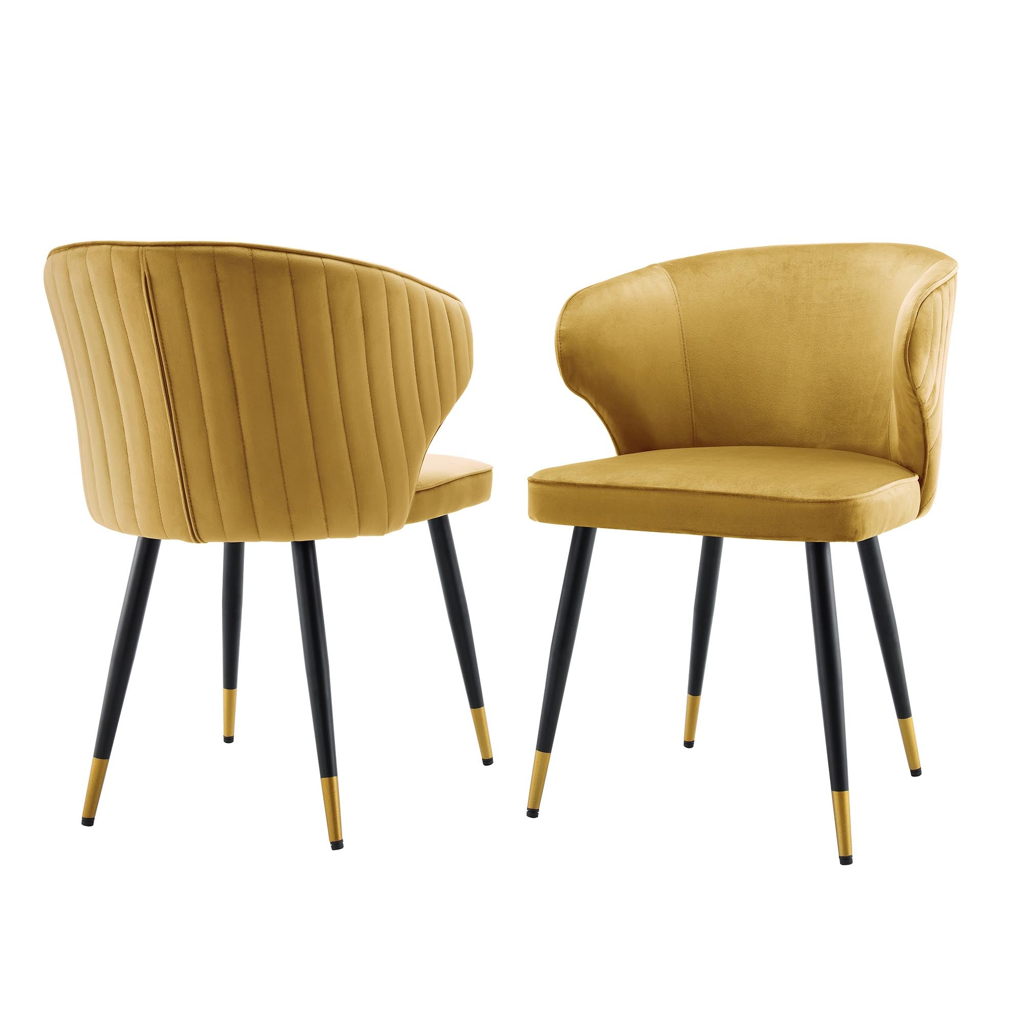 Langham Set of 2 Mustard Velvet Upholstered Carver Dining Chairs