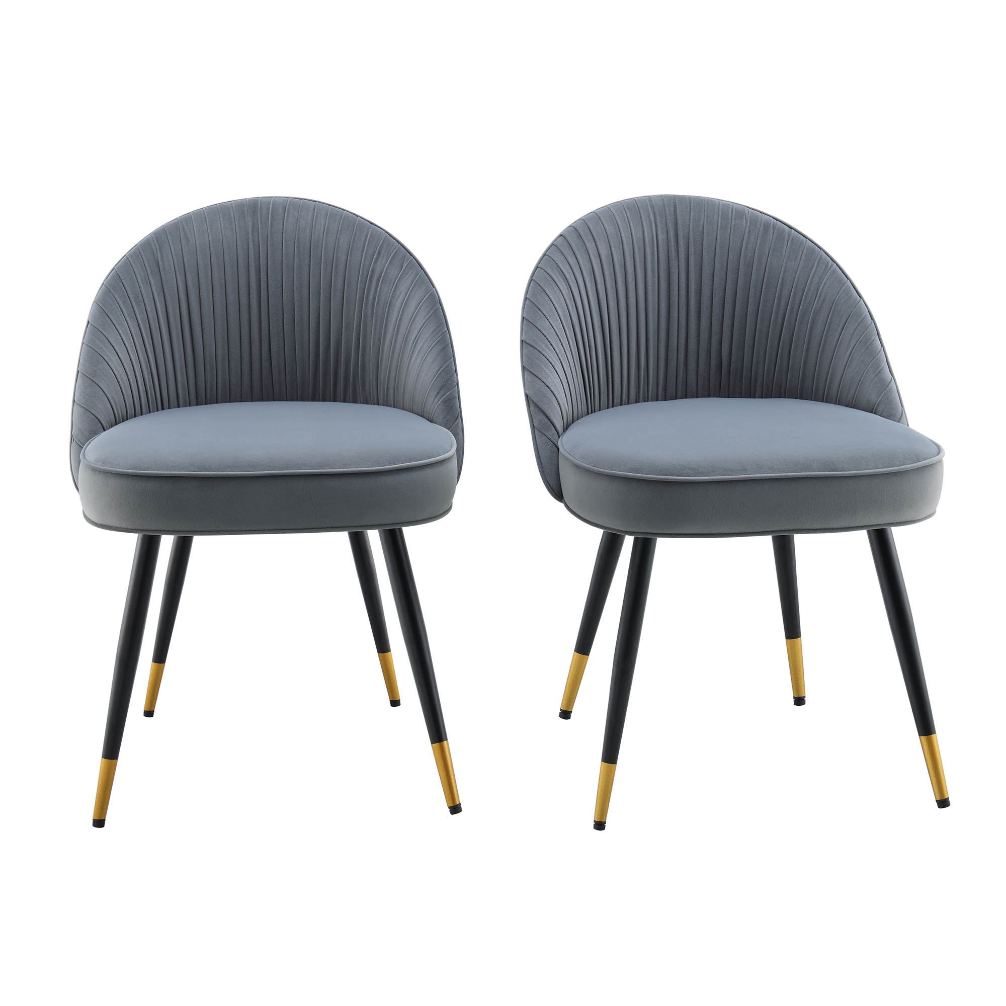 Miyae Set of 2 Pleated Light Gray Velvet Upholstered Dining Chairs