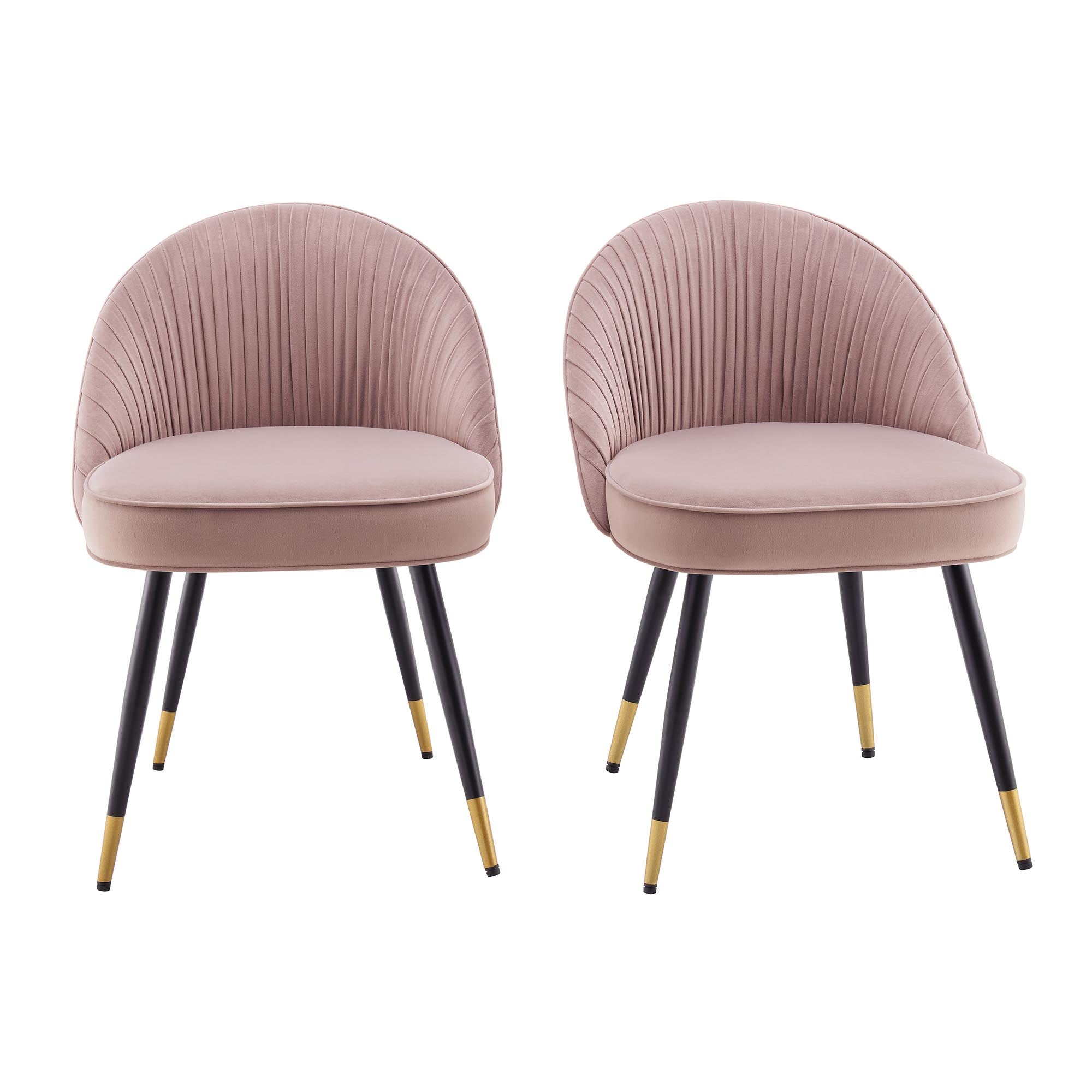 Miyae Set of 2 Pleated Pale Pink Velvet Upholstered Dining Chairs