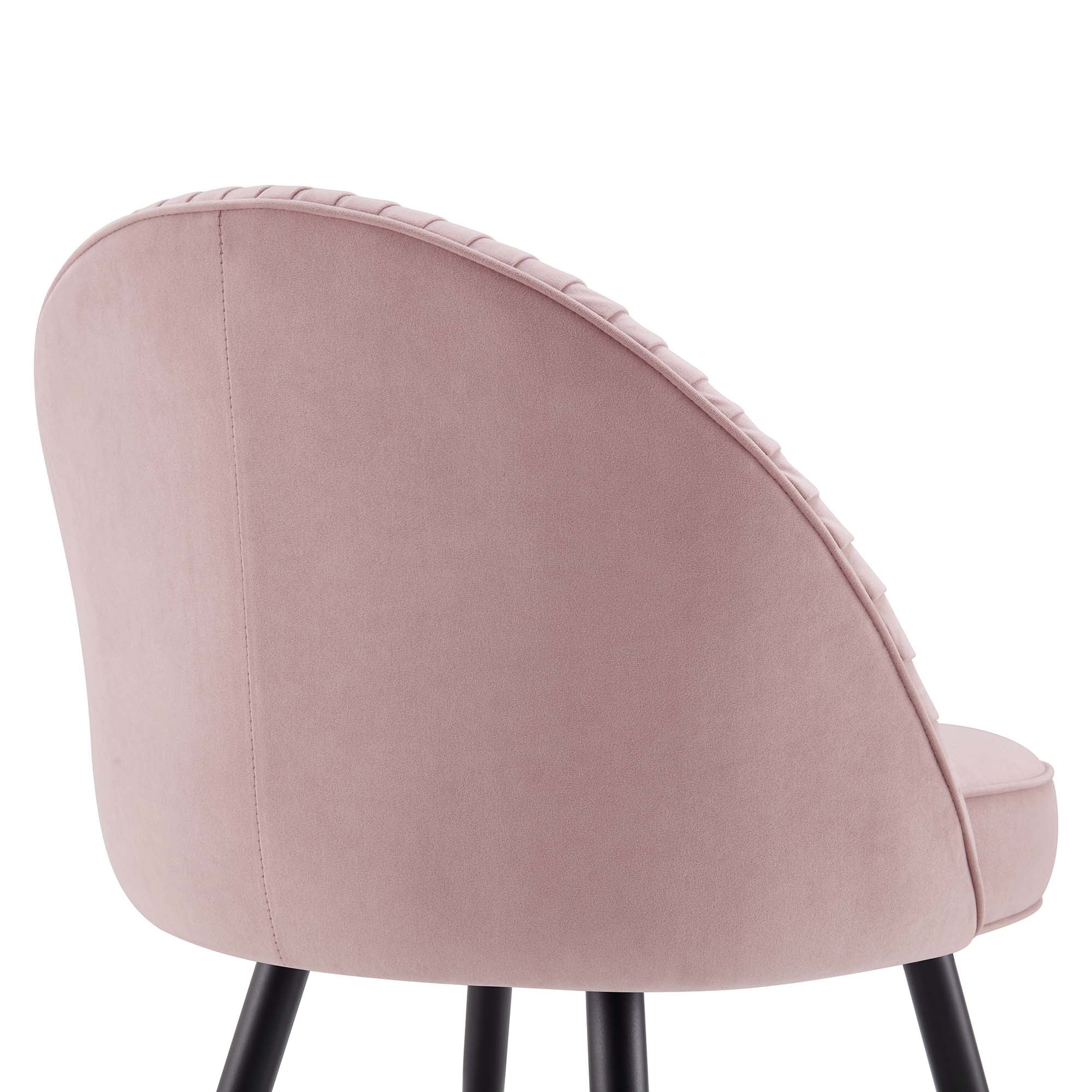 Miyae Set of 2 Pleated Pale Pink Velvet Upholstered Dining Chairs