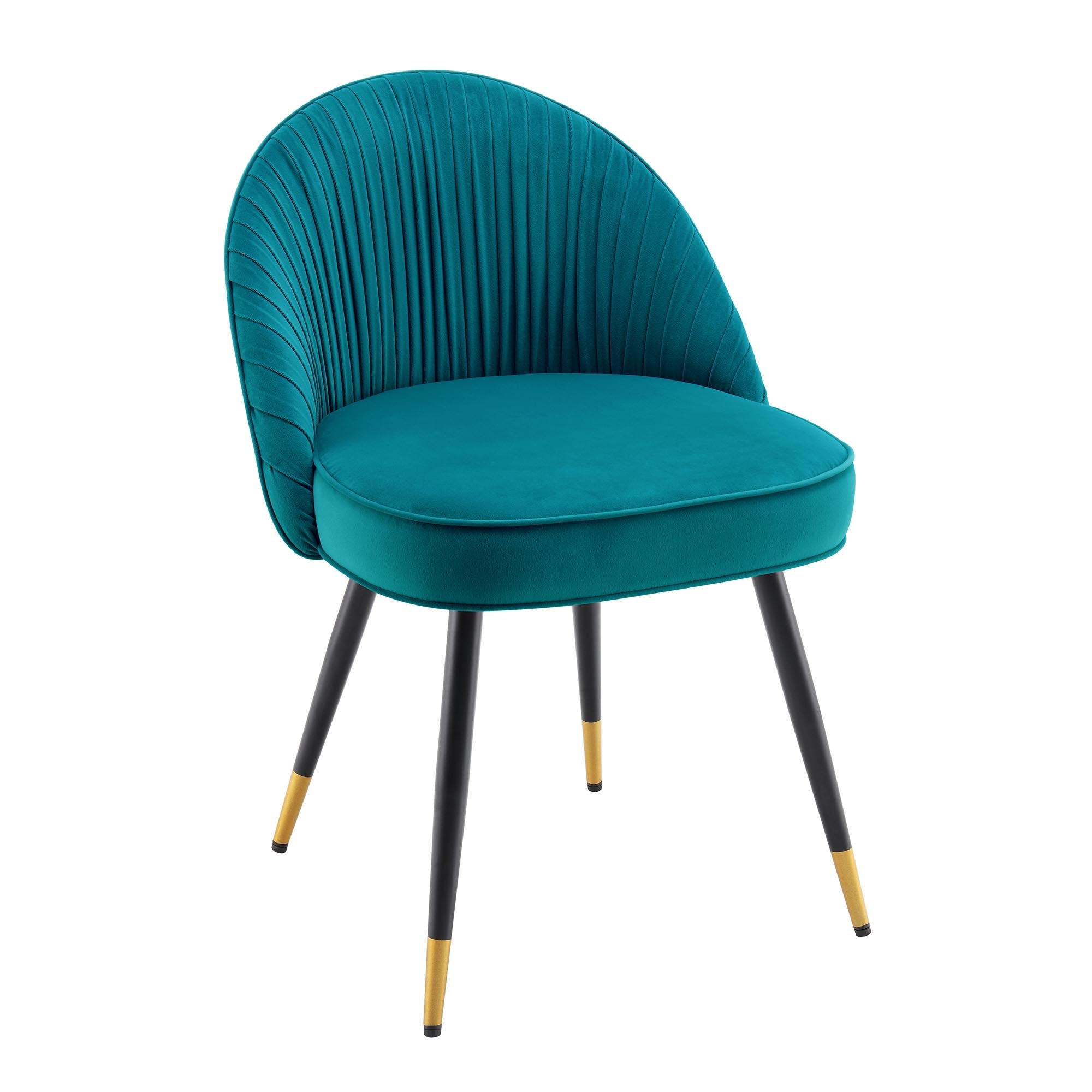 Miyae Set of 2 Pleated Teal Velvet Upholstered Dining Chairs