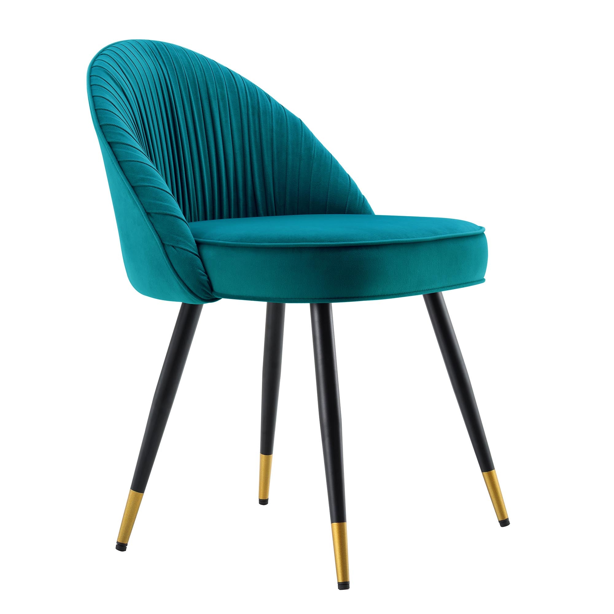 Miyae Set of 2 Pleated Teal Velvet Upholstered Dining Chairs