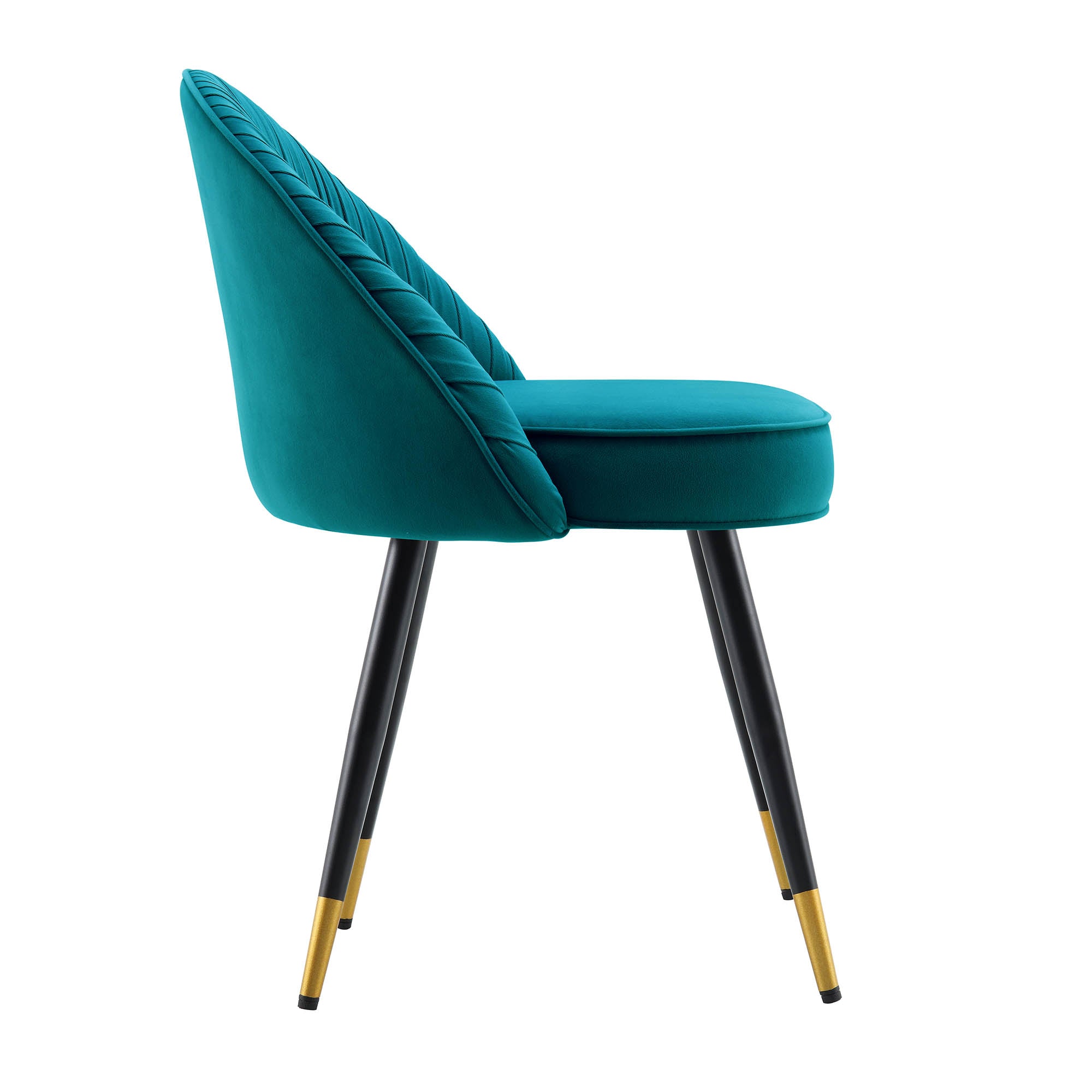 Miyae Set of 2 Pleated Teal Velvet Upholstered Dining Chairs