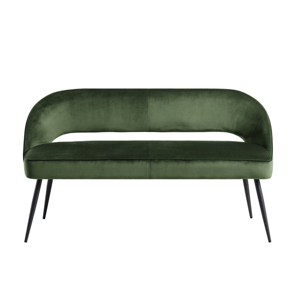 Oakley Dark Green Velvet Upholstered 3 Seater Dining Bench with Contrast Piping