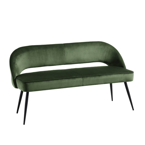 Oakley Dark Green Velvet Upholstered 3 Seater Dining Bench with Contrast Piping