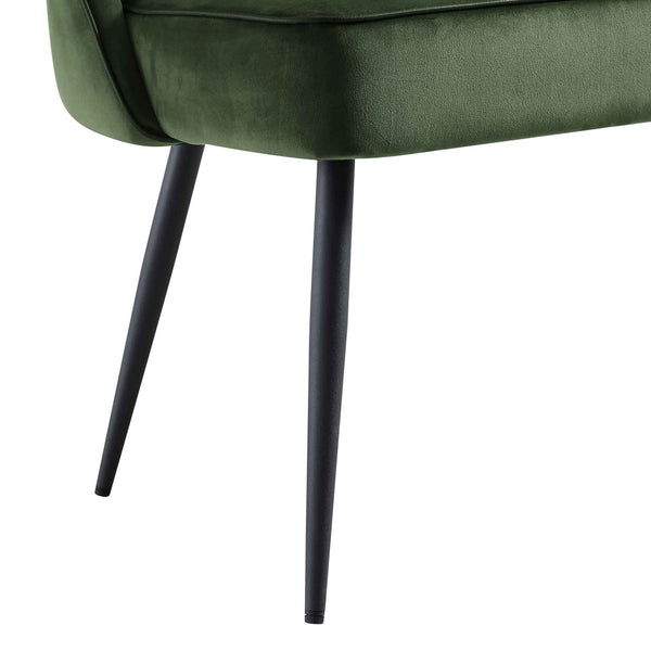 Oakley Dark Green Velvet Upholstered 3 Seater Dining Bench with Contrast Piping