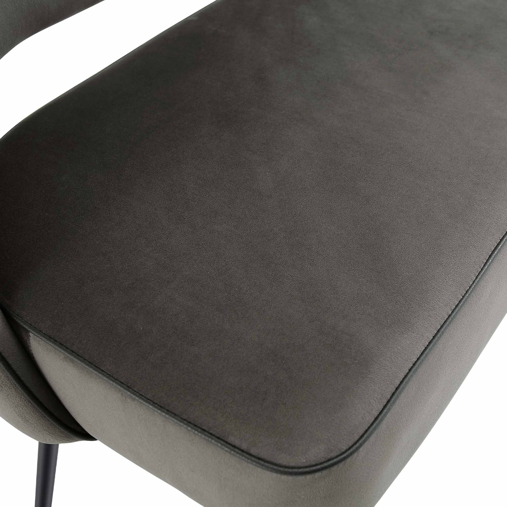 Oakley Dark Gray Velvet Upholstered 3 Seater Dining Bench with Contrast Piping