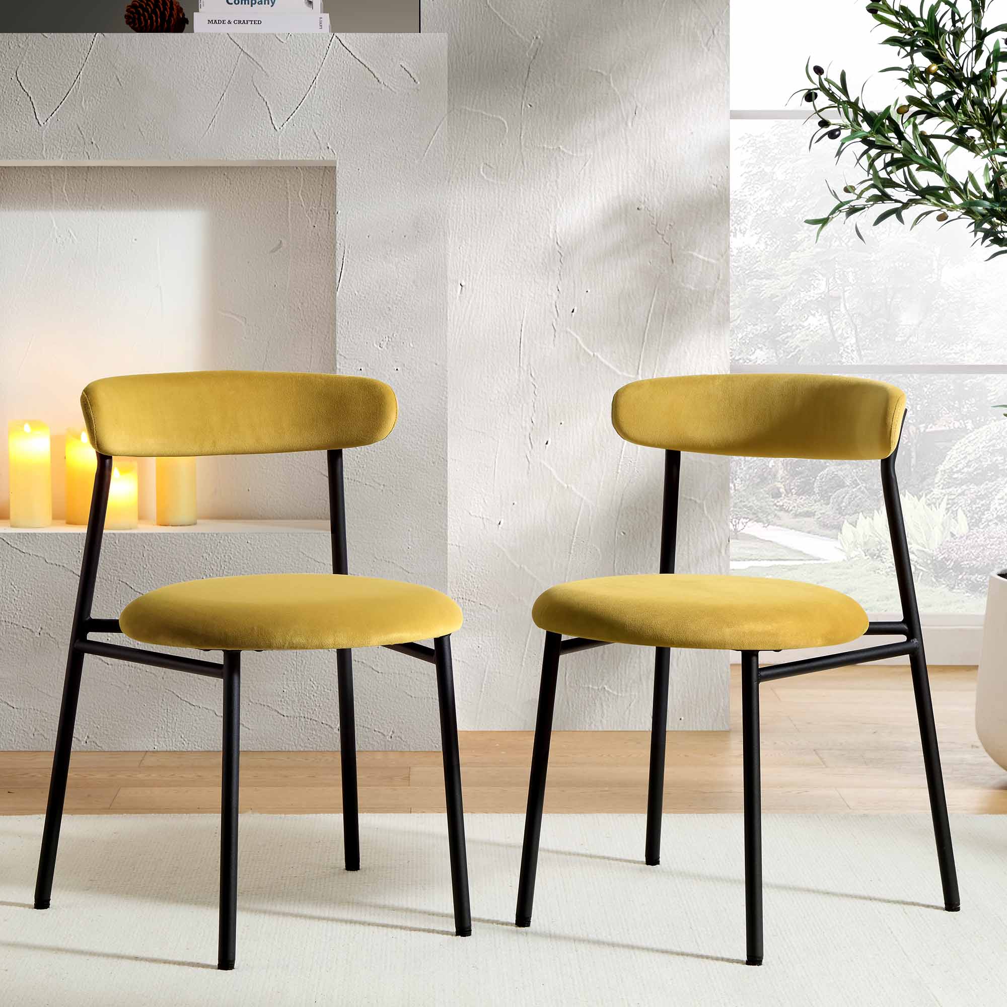 Donna Set of 2 Mustard Yellow Velvet Dining Chairs