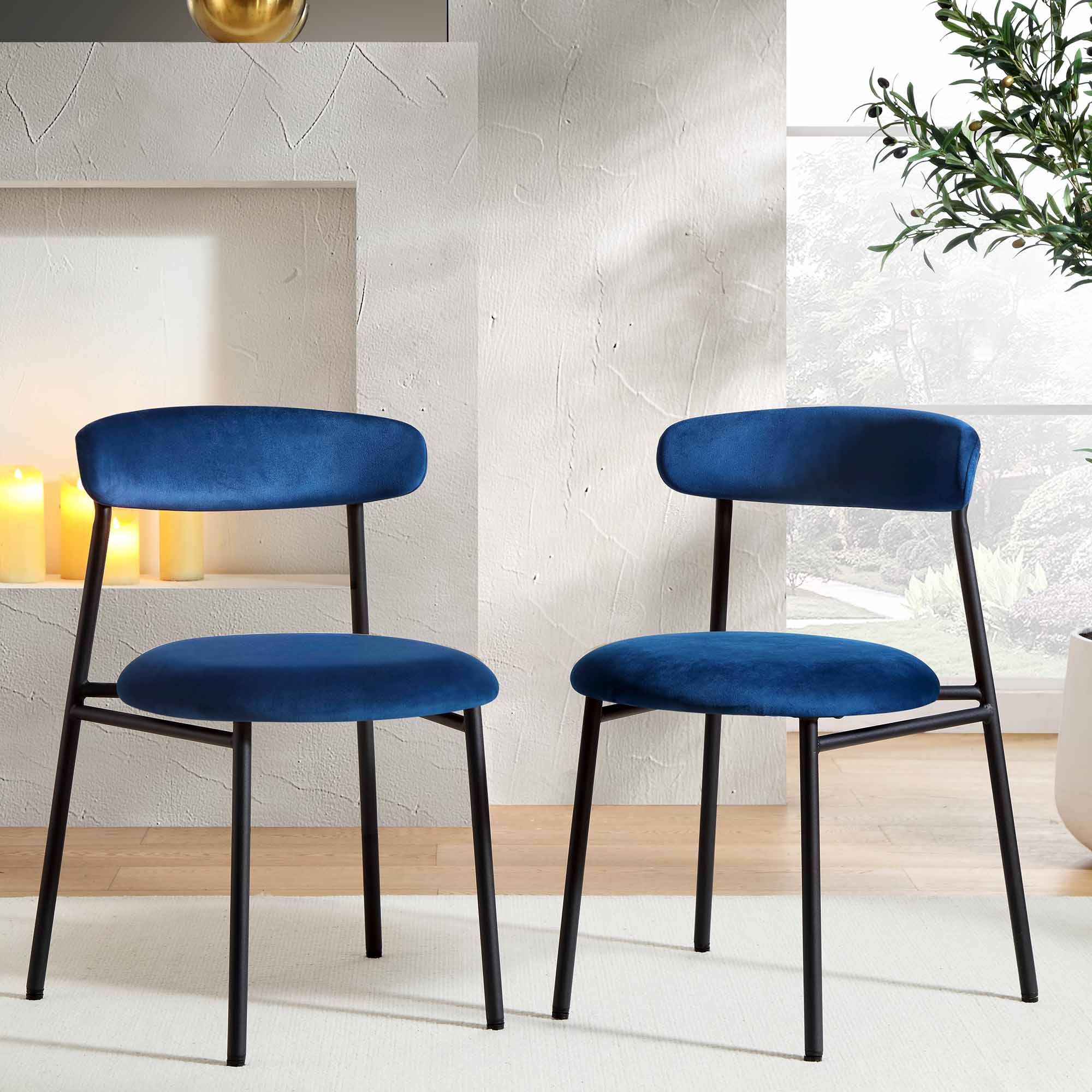 Donna Set of 2 Navy Blue Velvet Dining Chairs