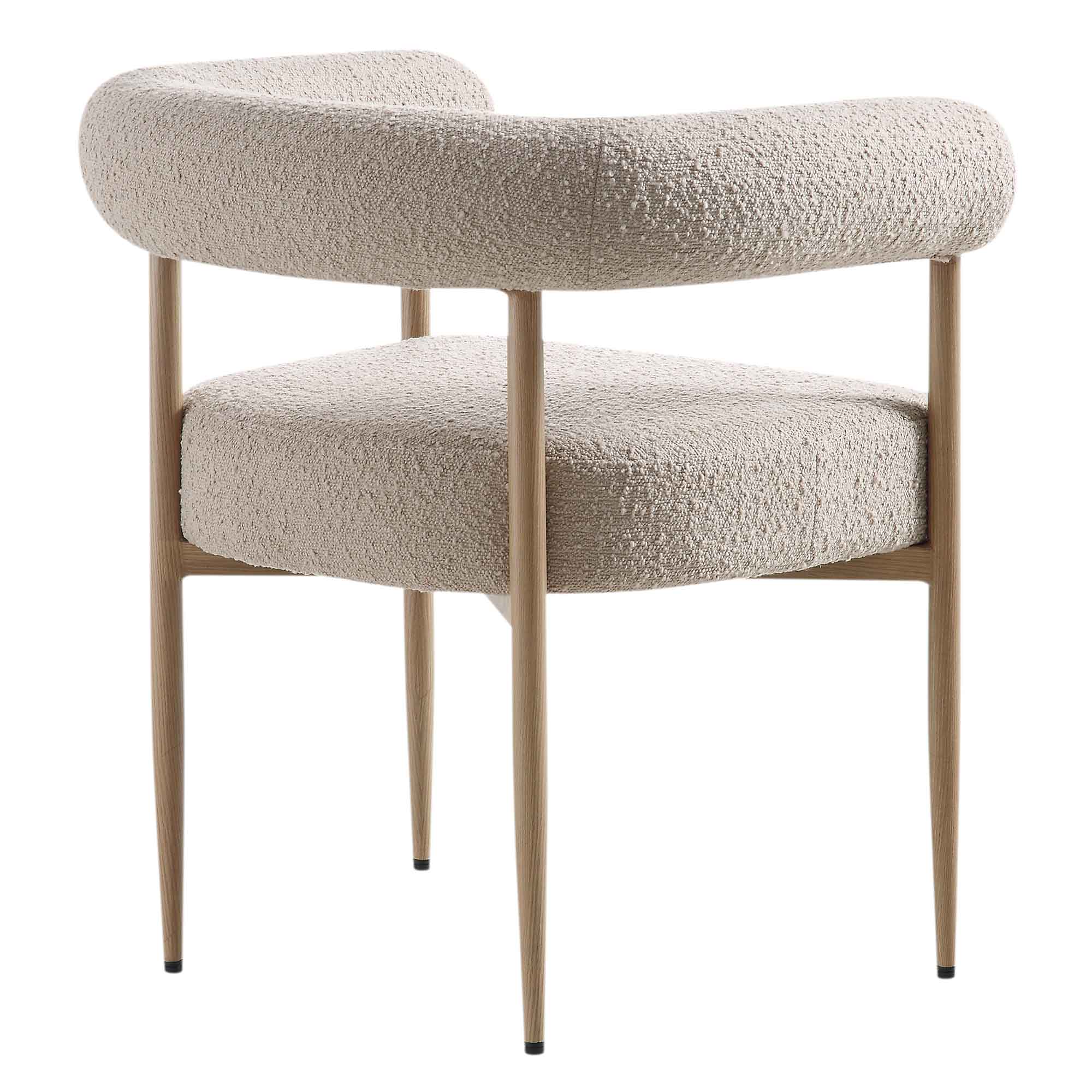 Fulbourn Taupe Boucle Dining Chair with Natural Wood Effect Legs