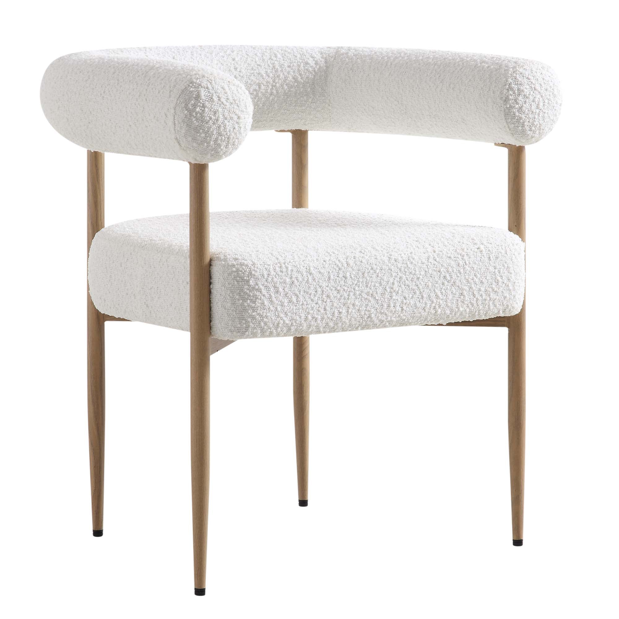 Fulbourn White Boucle Dining Chair with Natural Wood Effect Legs