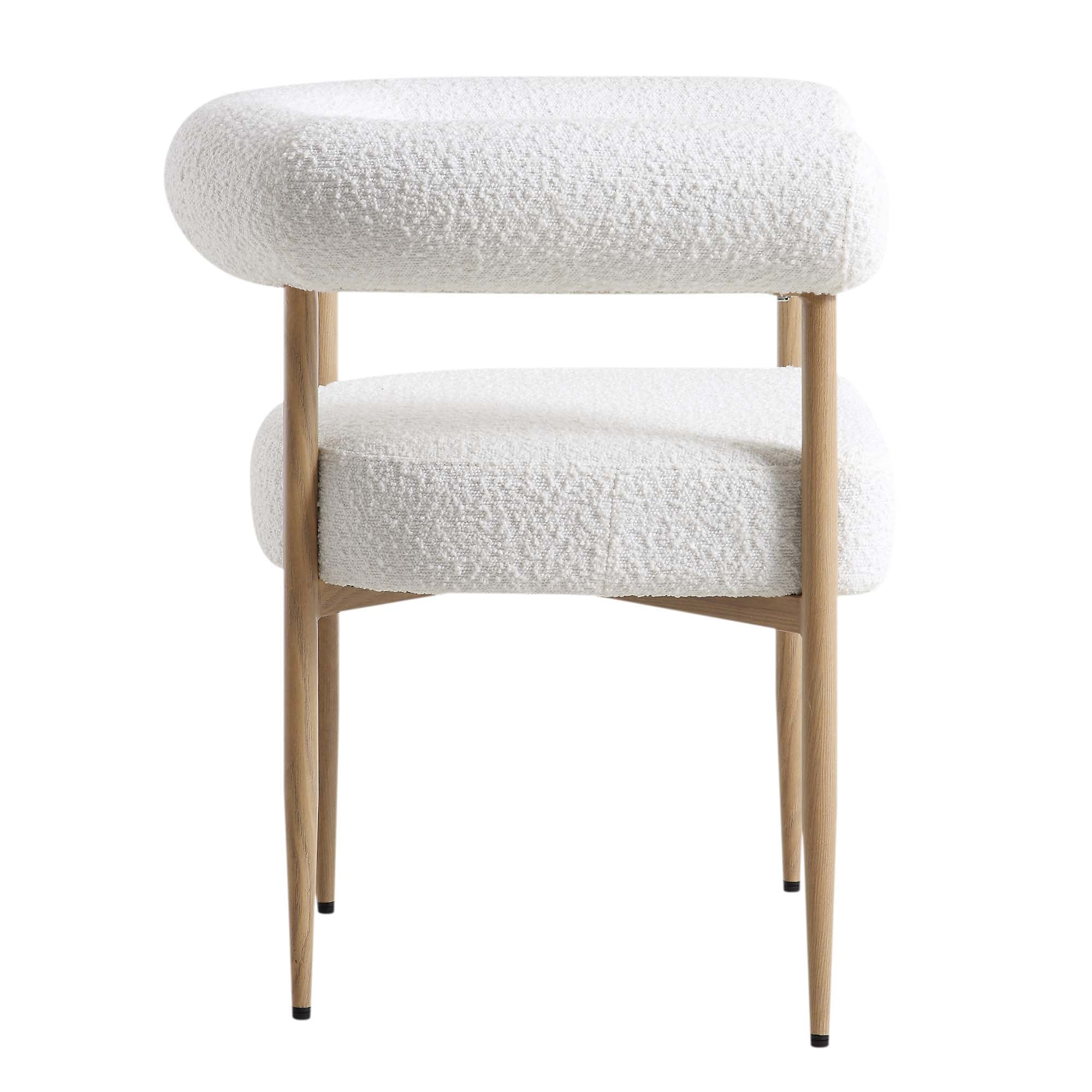 Fulbourn White Boucle Dining Chair with Natural Wood Effect Legs